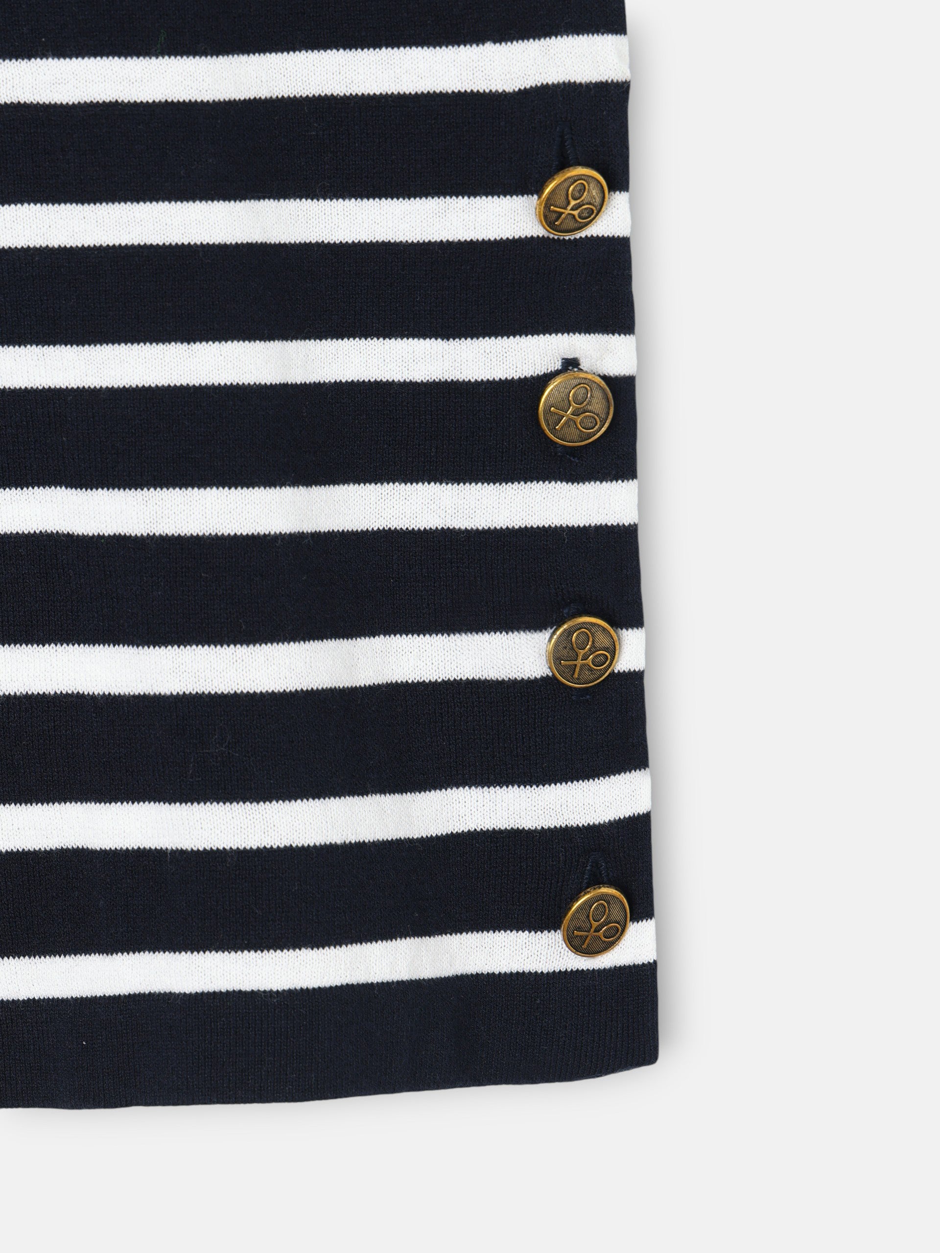 Camisola de malha às riscas azul-marinho e cru