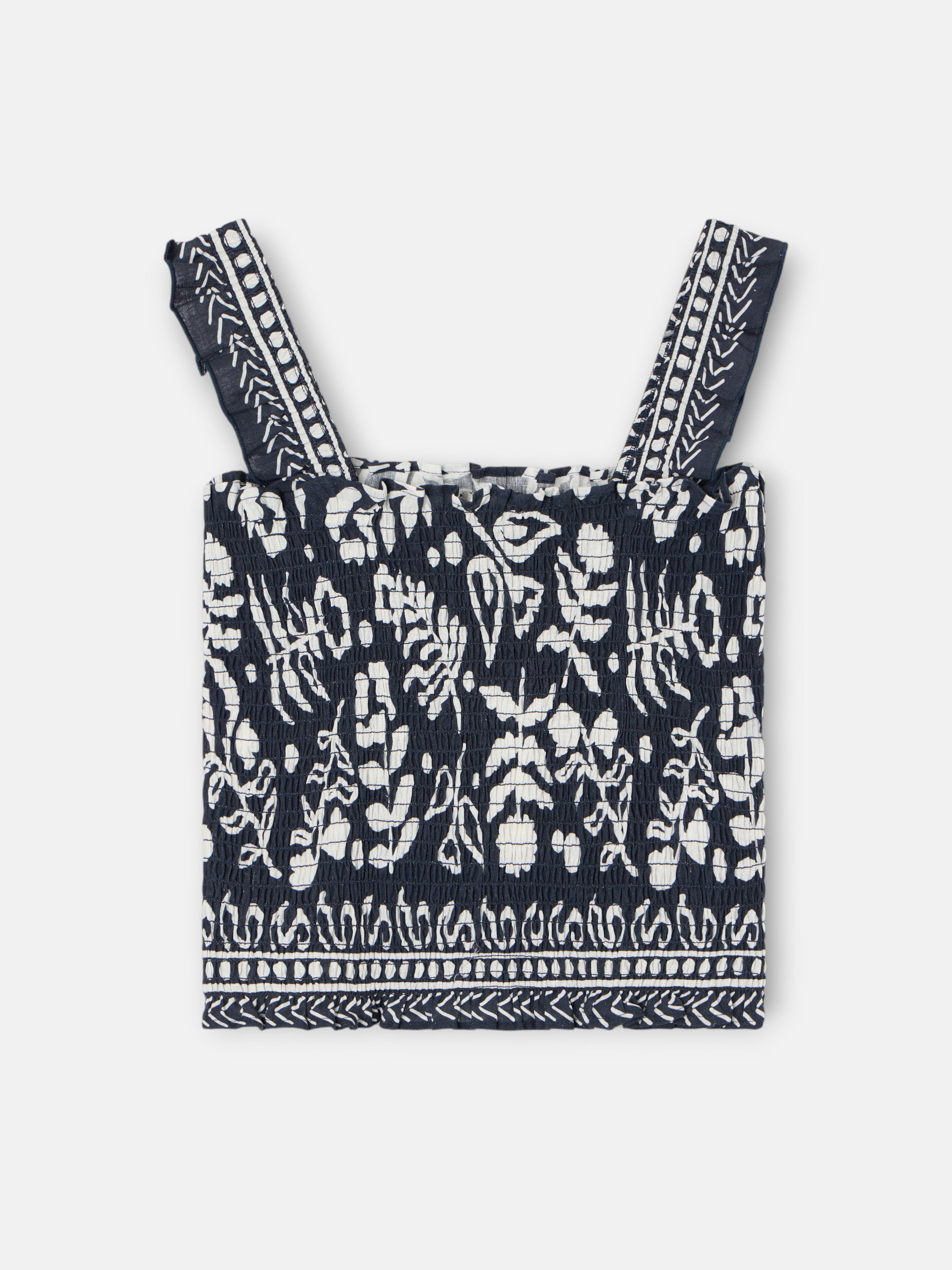 Top palabra de honor estampado flores marino