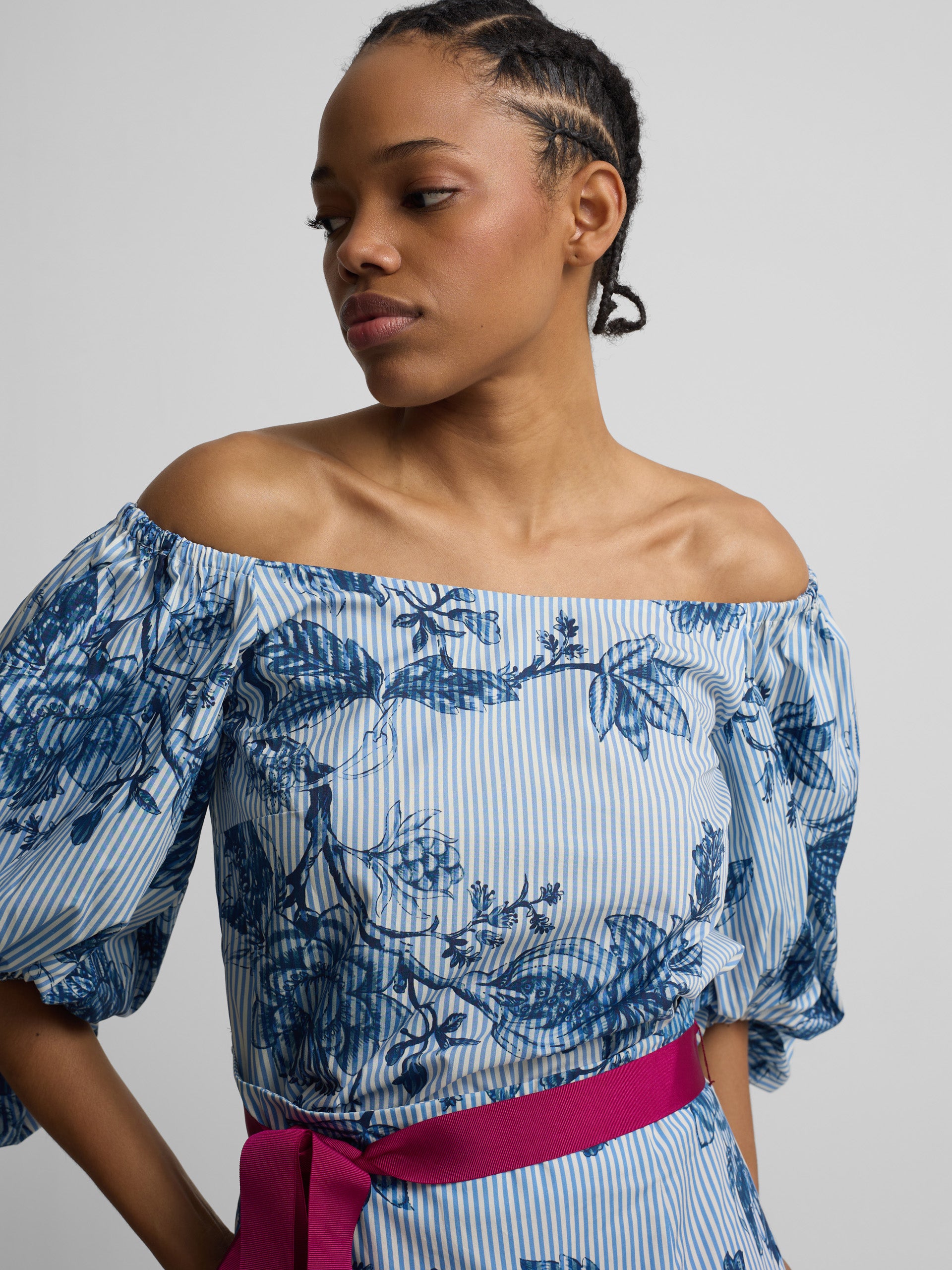 Top palavra de honra estampado riscas azul-claro