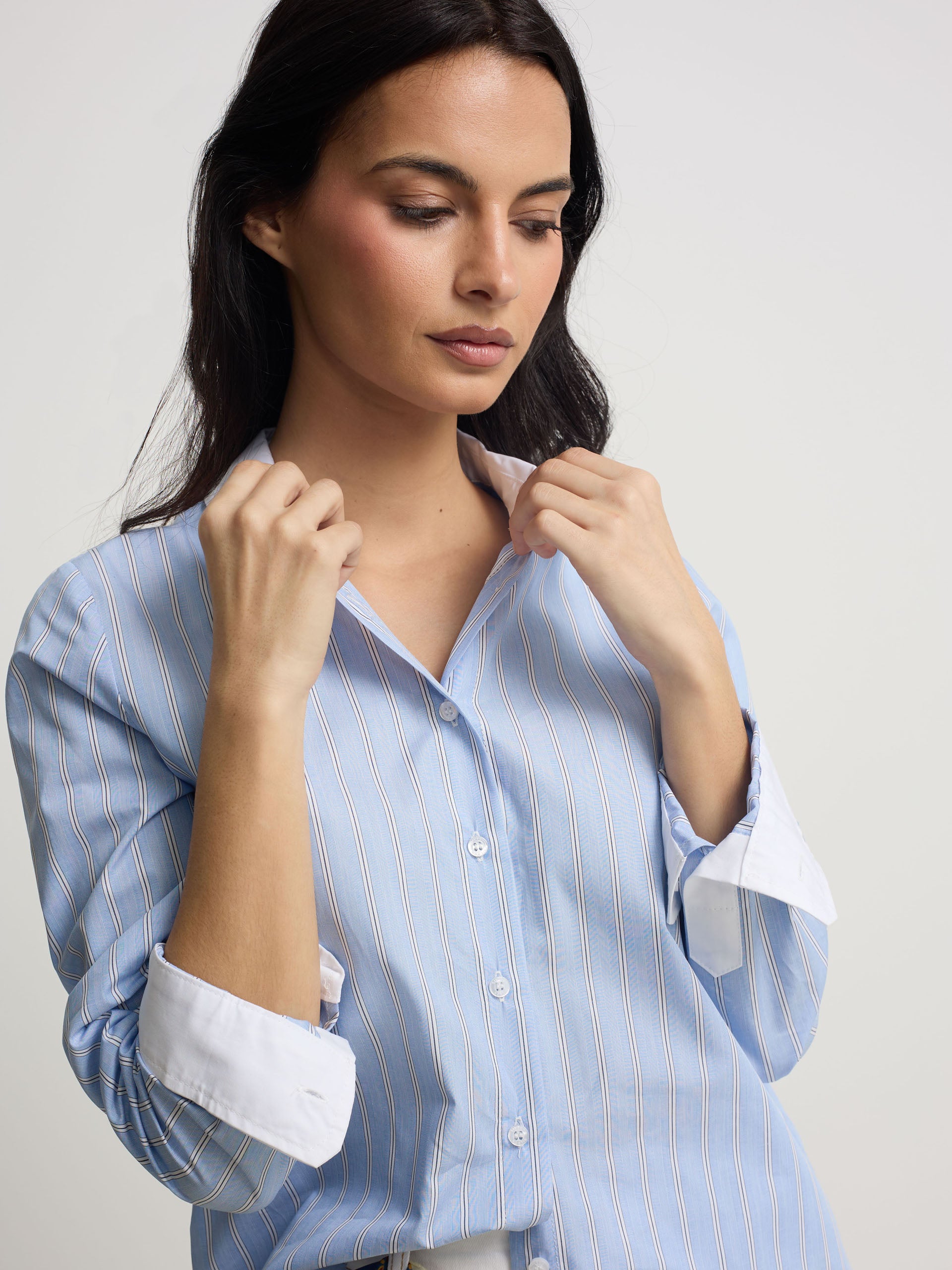 Camisa estructura rayas celeste