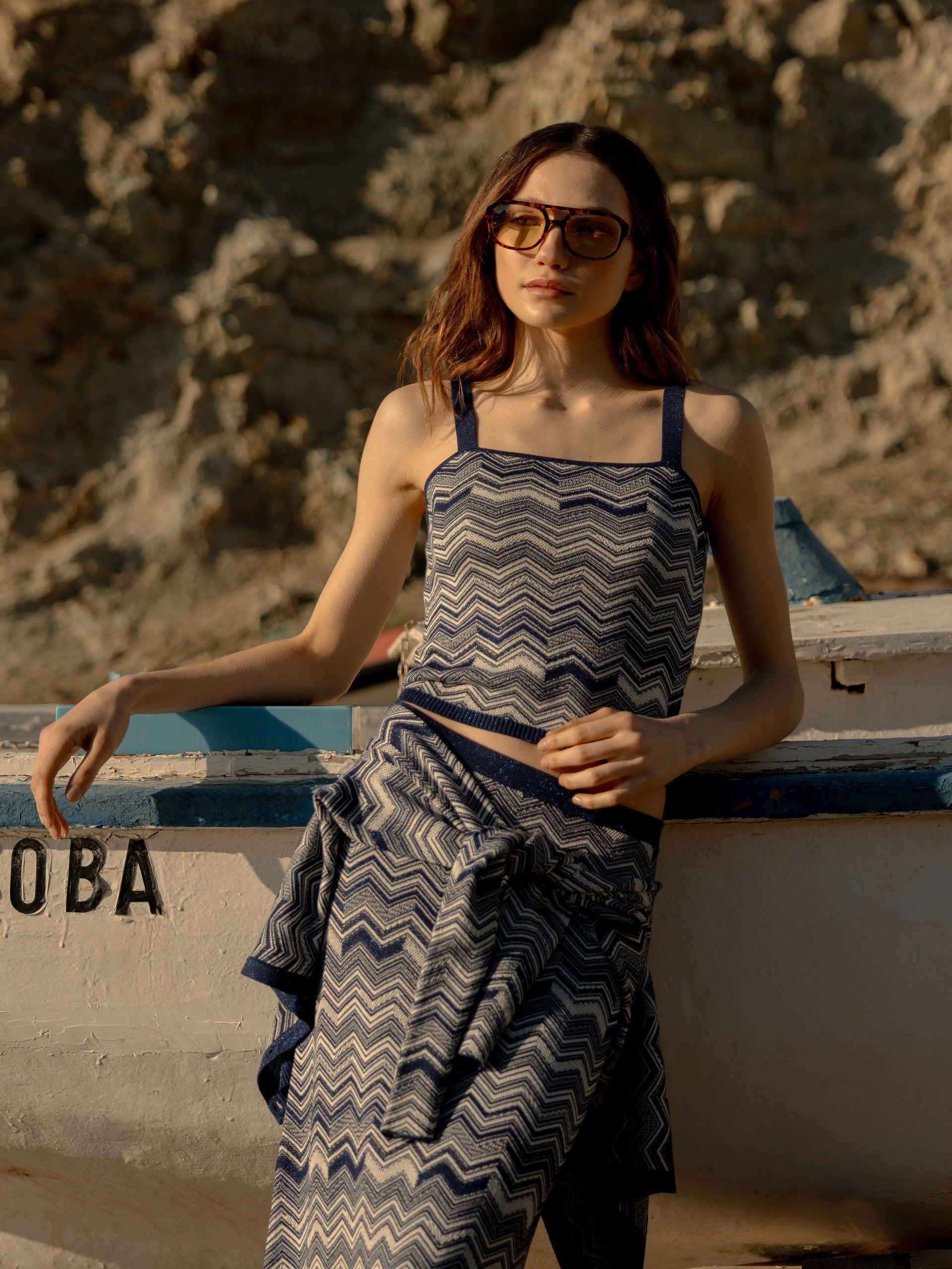 Top de malha espinha azul