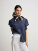 Camisa fruncida manga corta lino marino