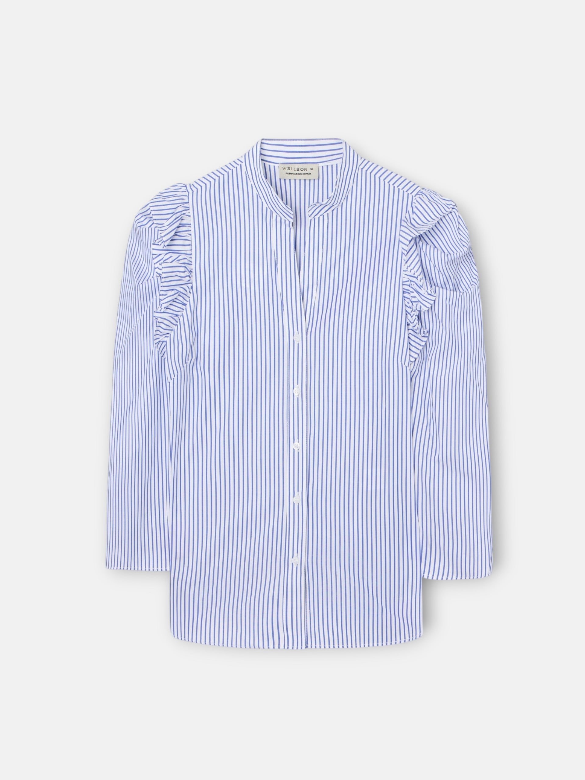 Camisa manga abullonada rayas azules y blancas