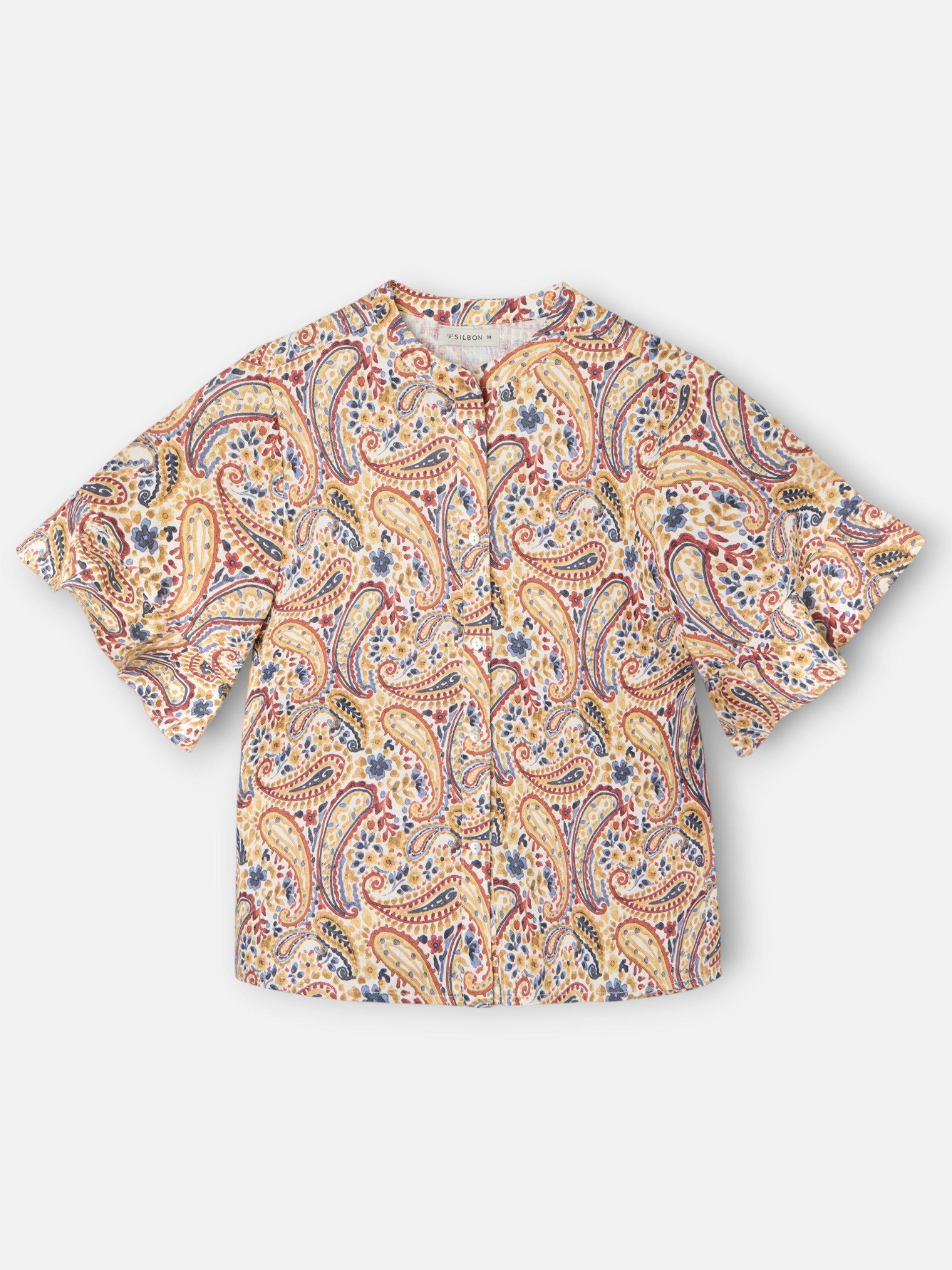 Blouse à manches volantées et imprimé orange