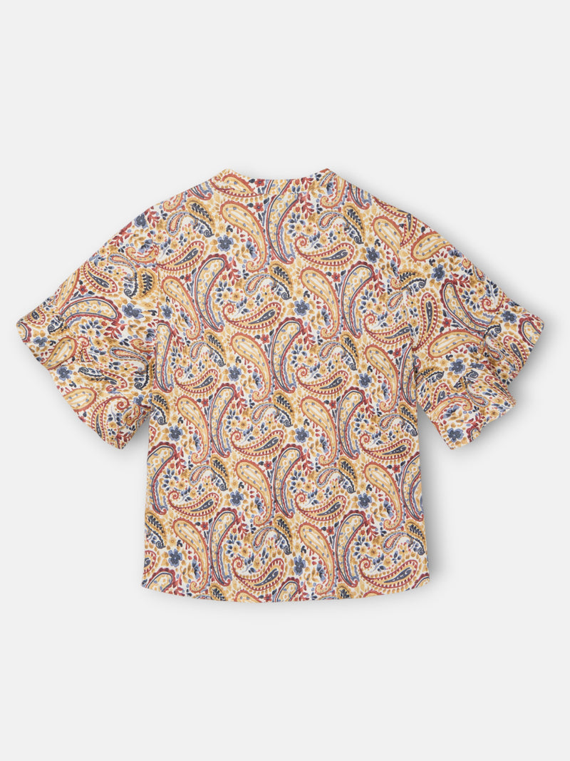 Blusa de manga com folho estampada com laranjas