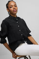 black linen long-sleeved ruched shirt