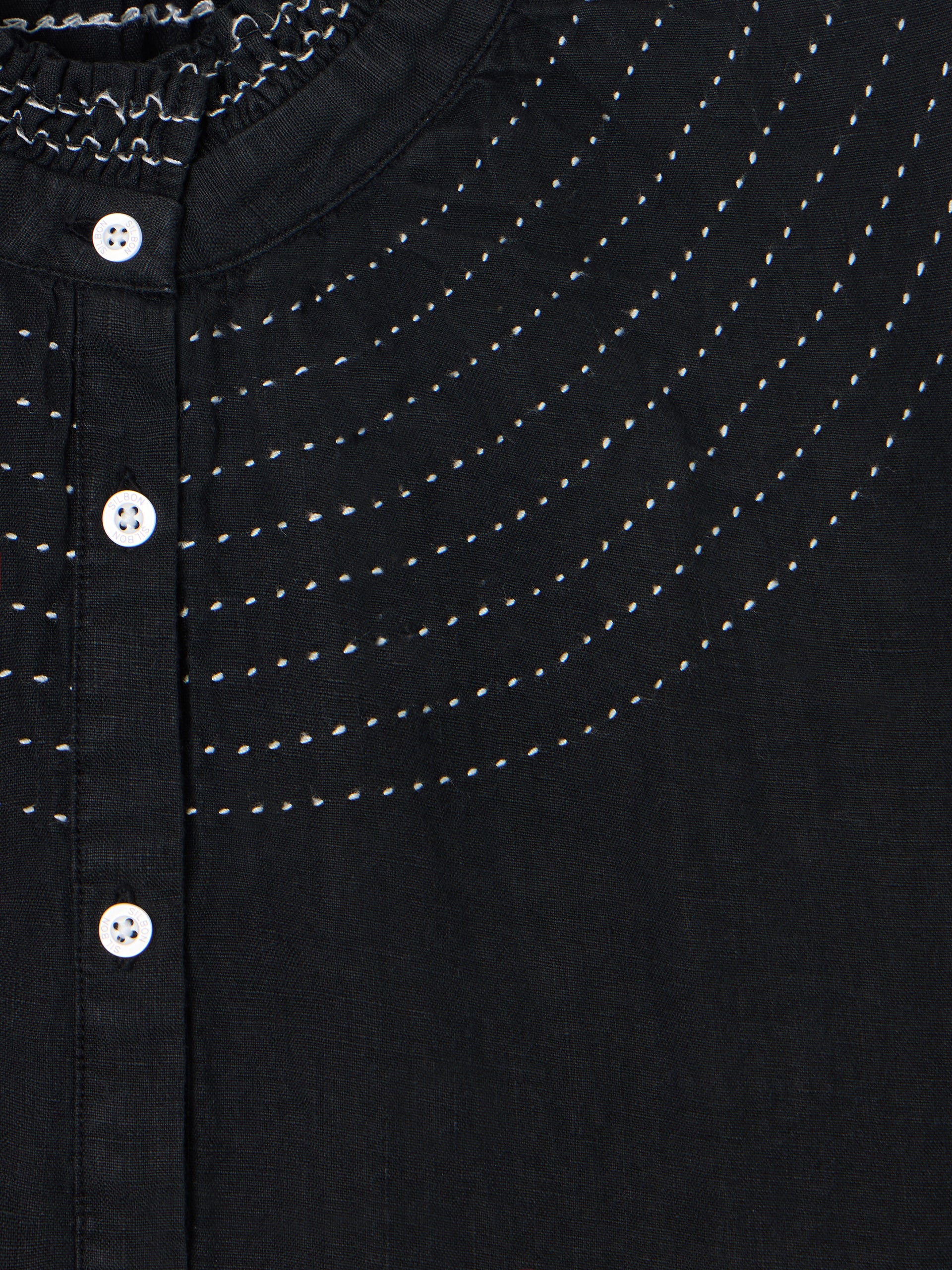 black linen long-sleeved ruched shirt