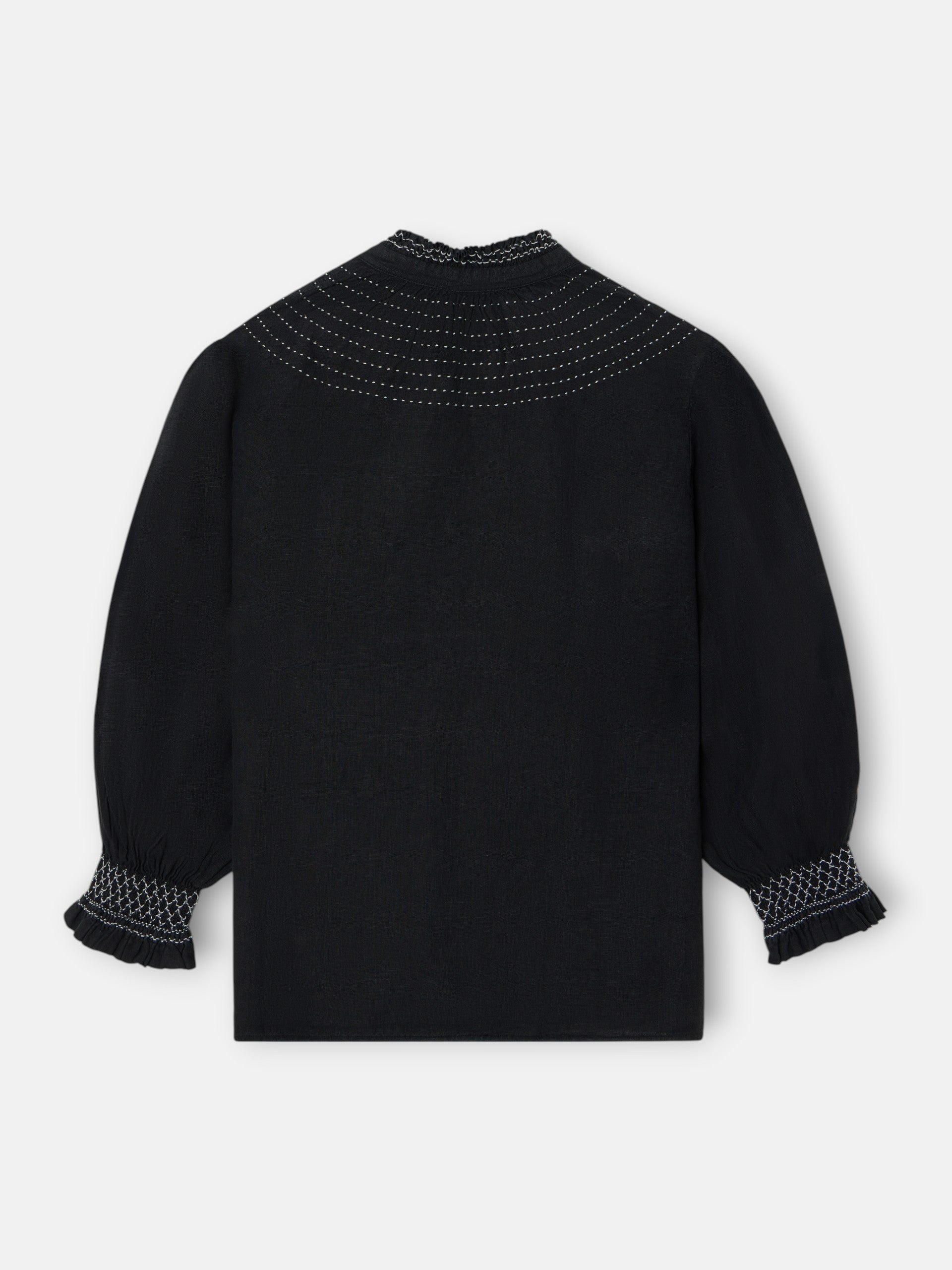 black linen long-sleeved ruched shirt