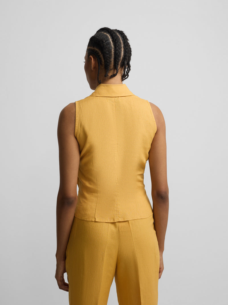 Top abas linho amarelo