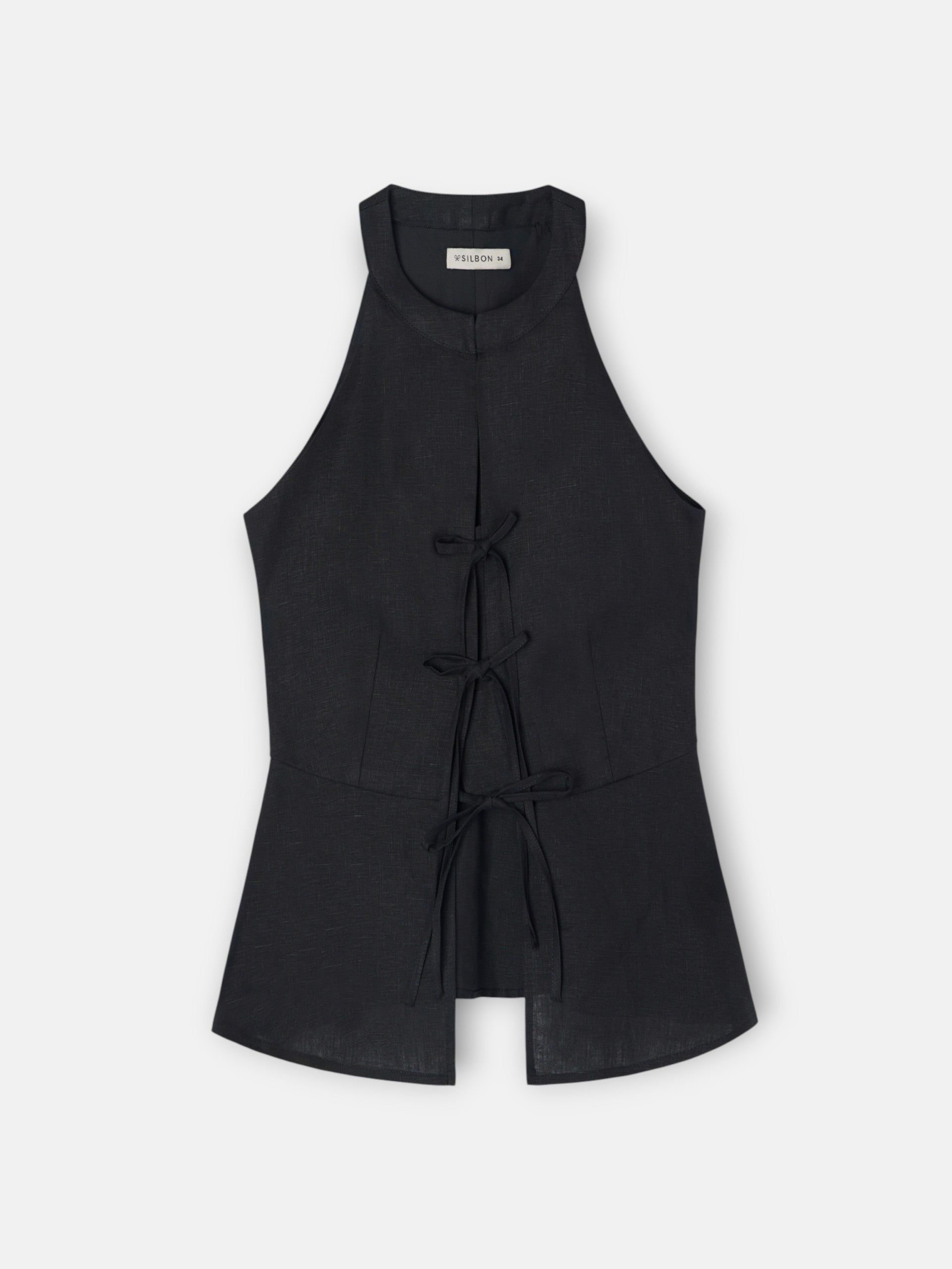 black linen vest with ties