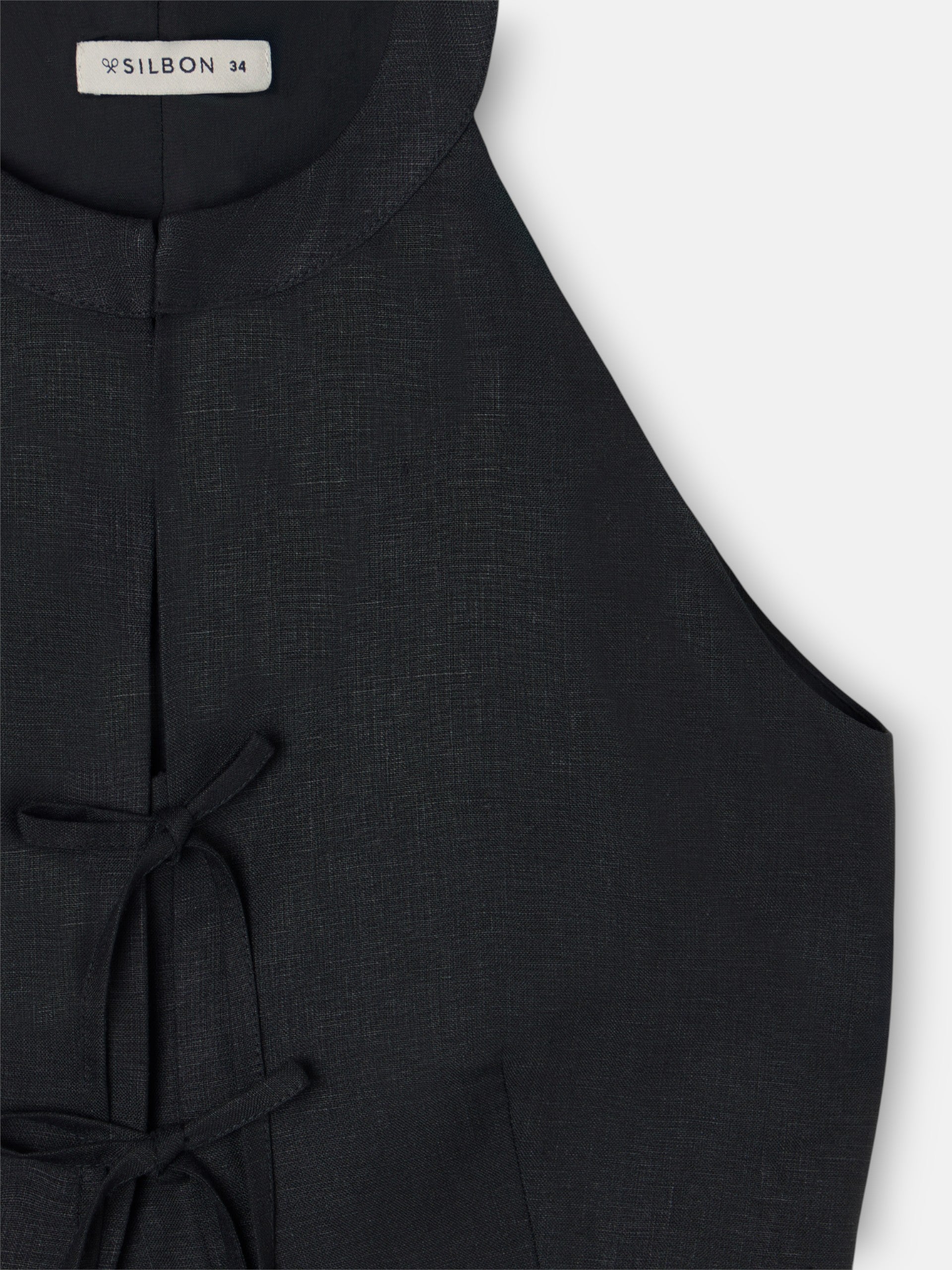 black linen vest with ties