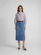 Straight midi skirt with side slit denim