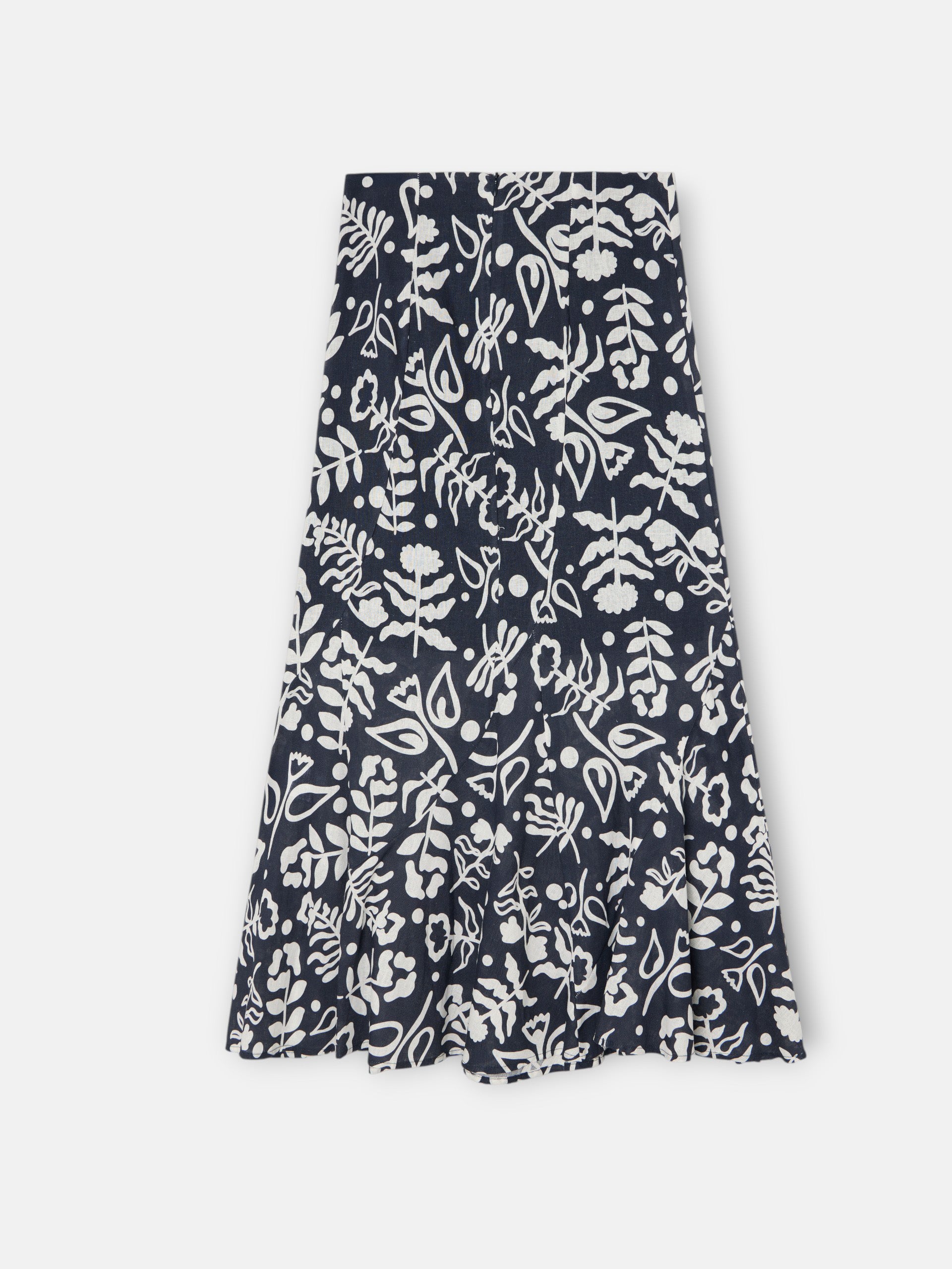 Saia fluida com folhos estampado marinho