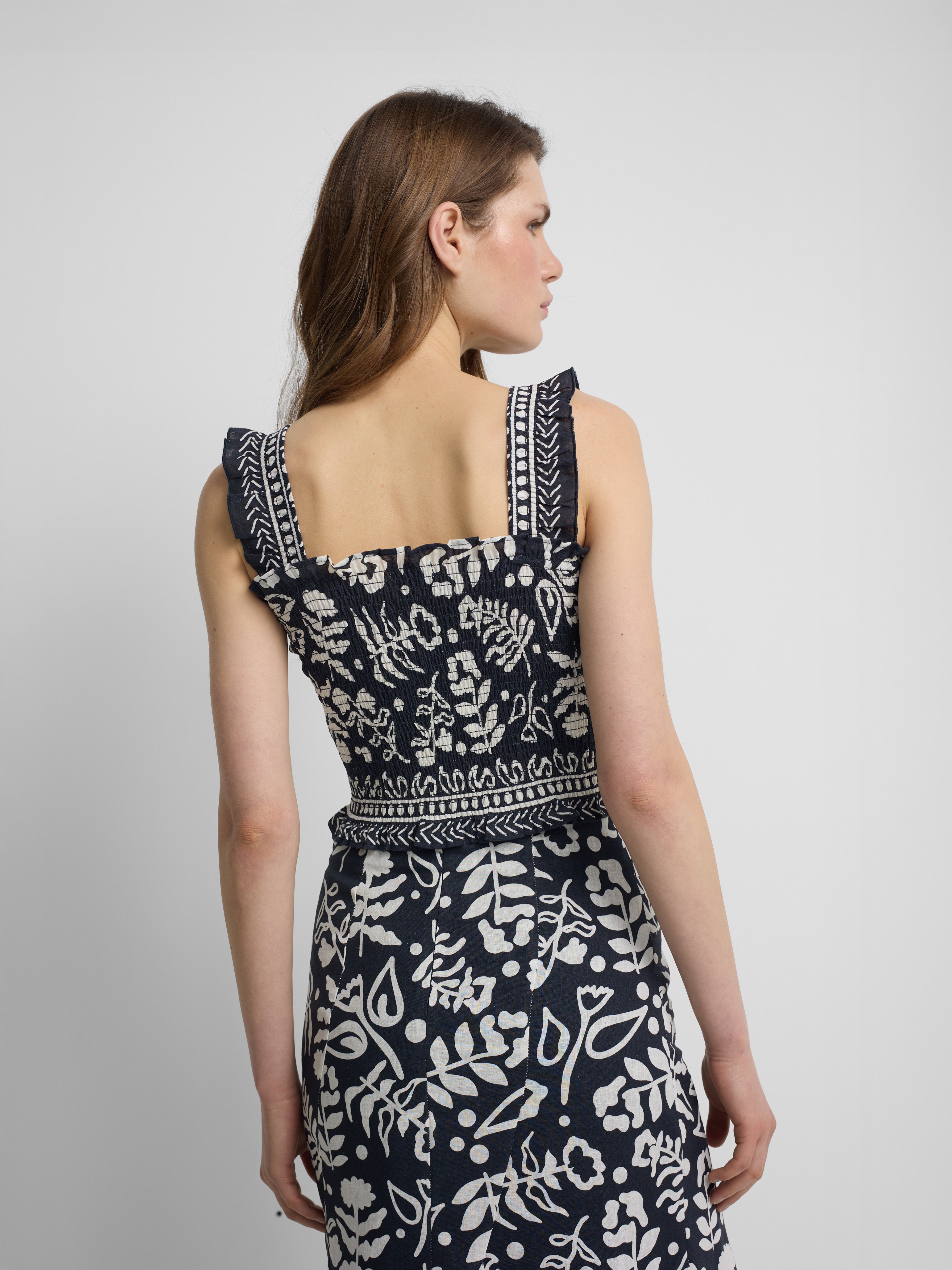 Top bustier imprimé floral marine