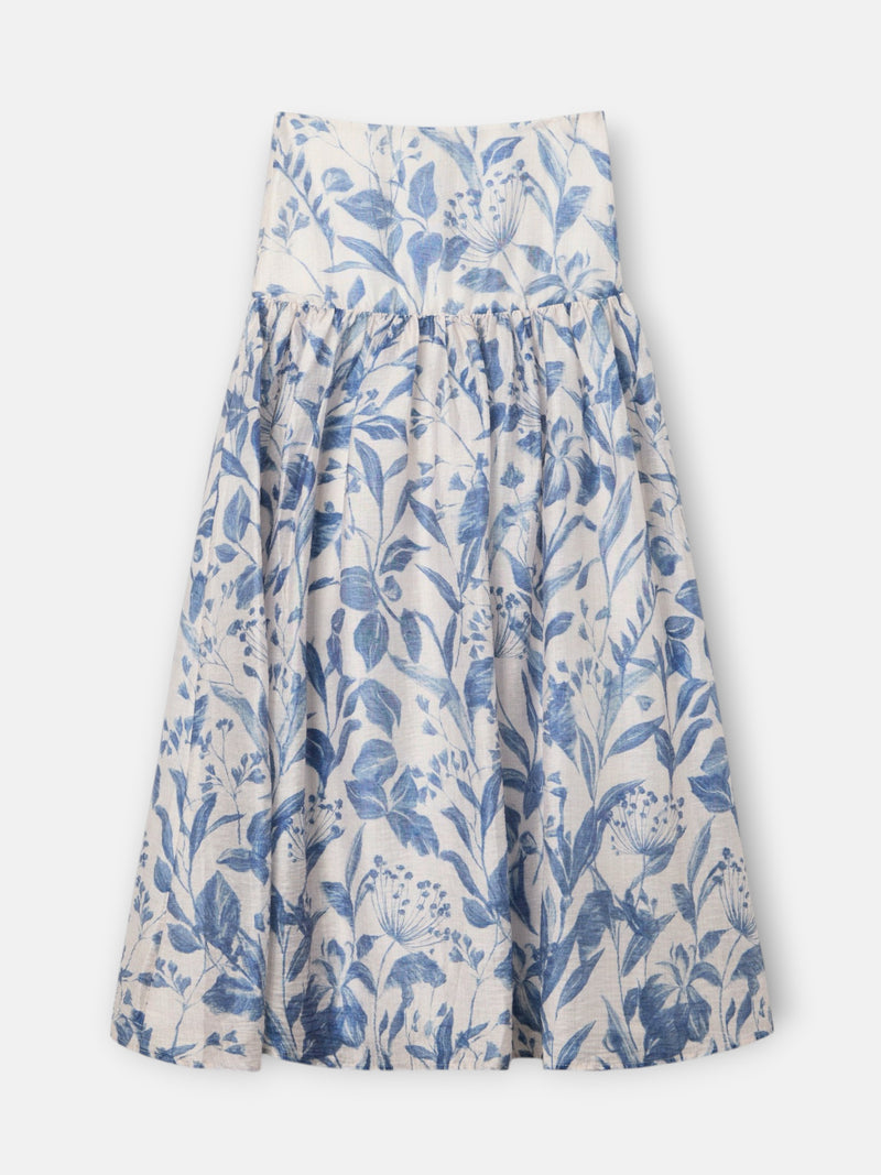 Jupe imprimée fleurs bleues