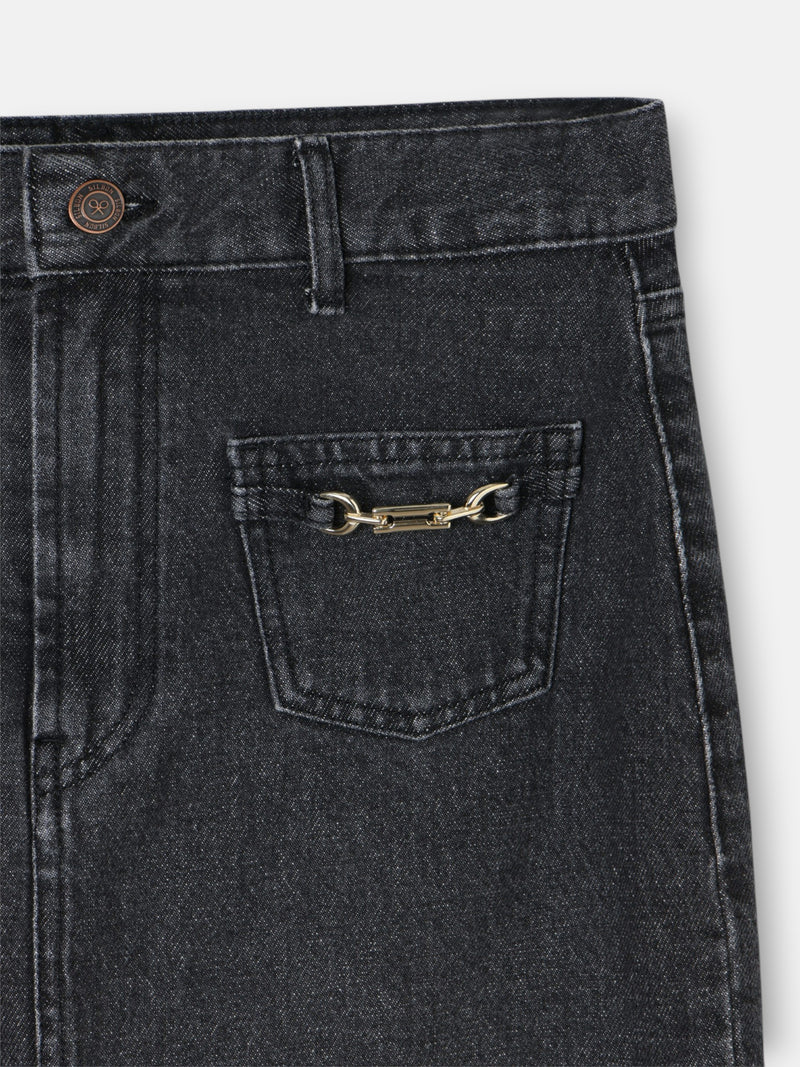 Falda midi recta hebilla denim gris