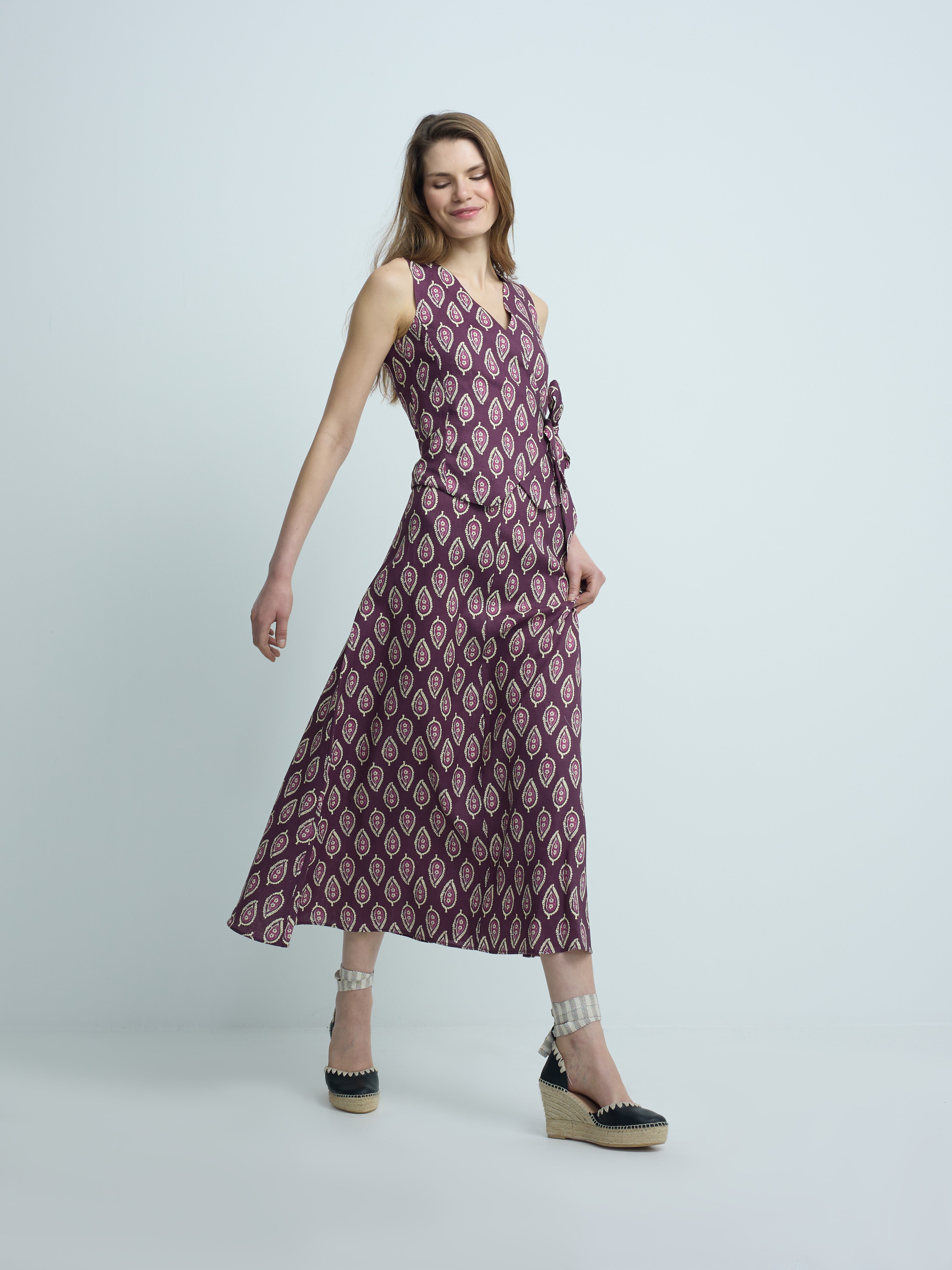 Jupe longue imprimée bordeaux