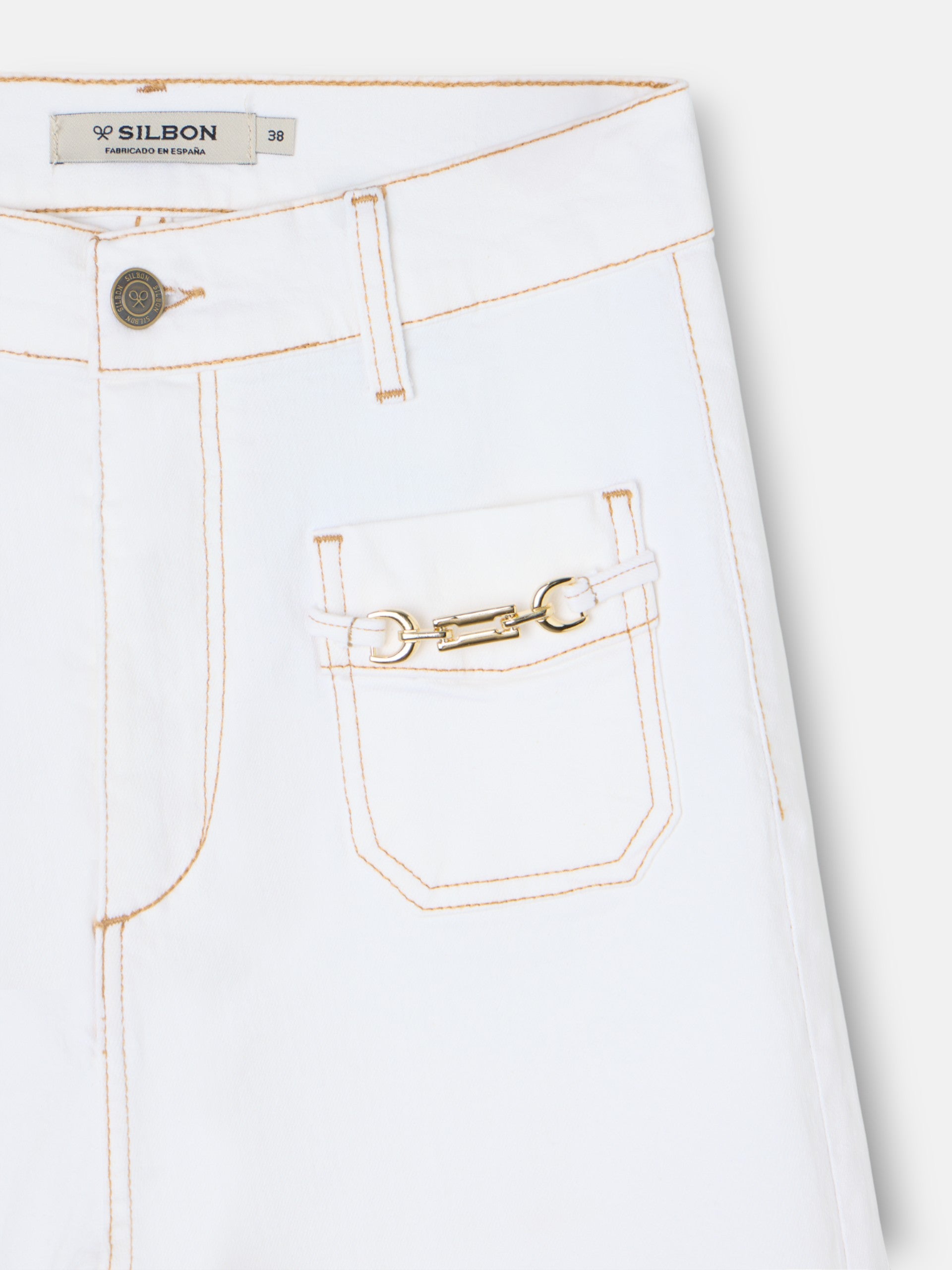 Pantalon denim hebillas blanco