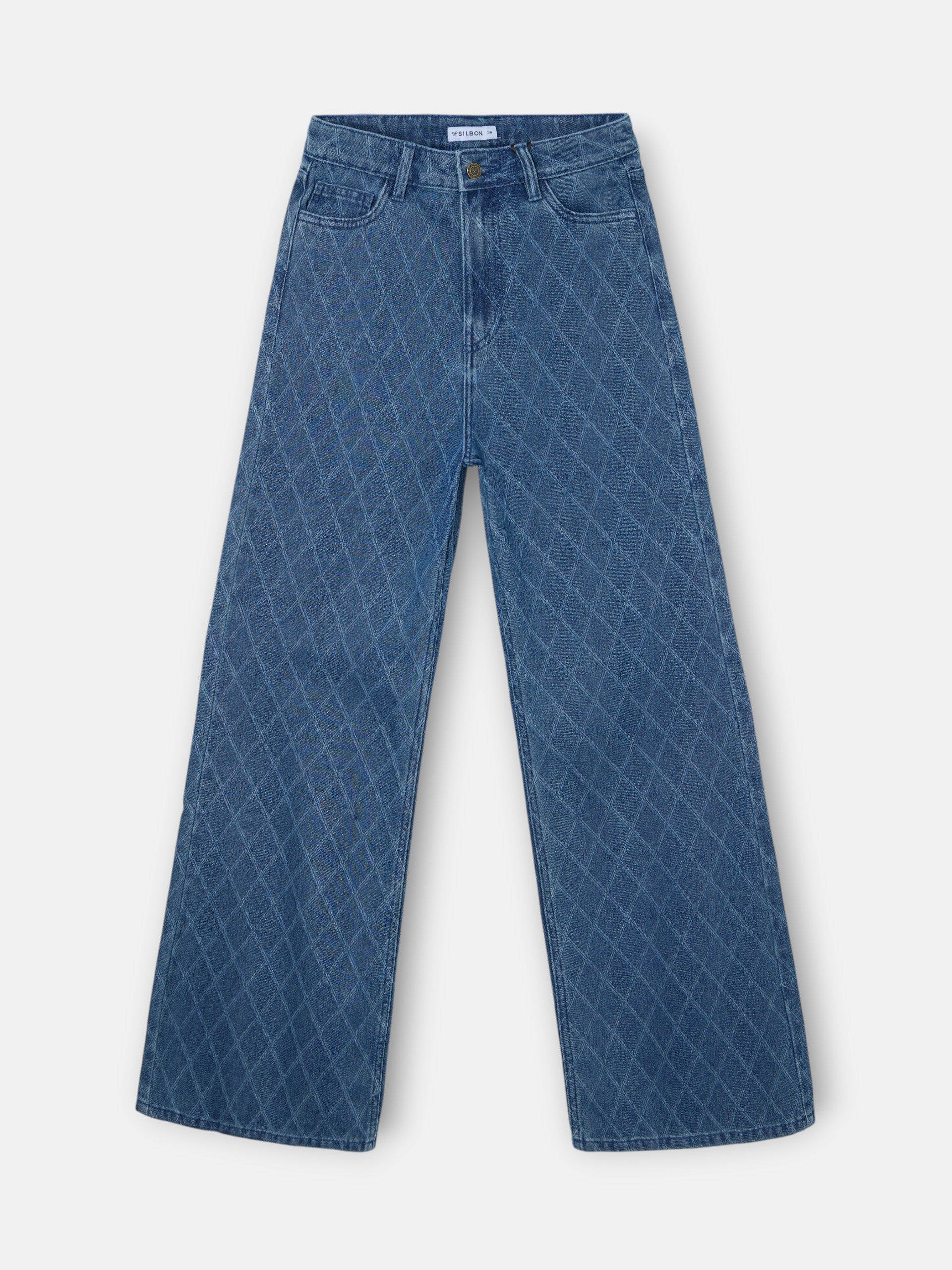 Pantalon denim estampado rombos azul