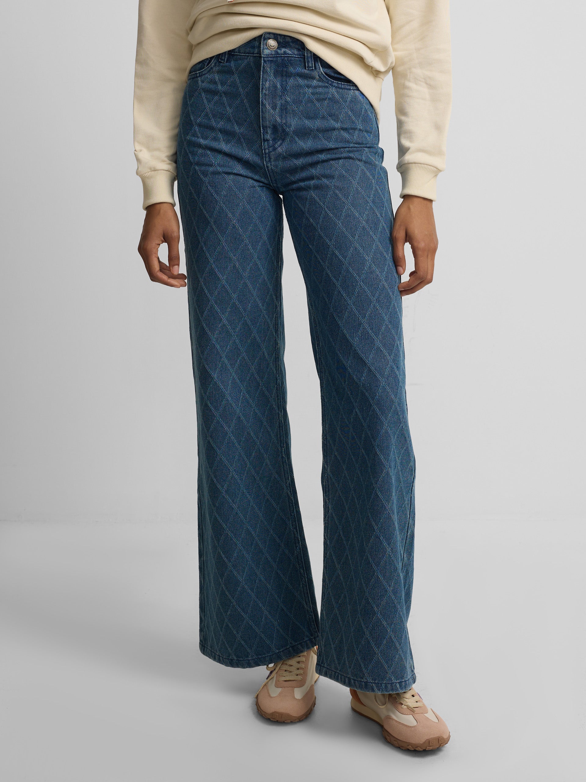 Pantalon denim estampado rombos azul