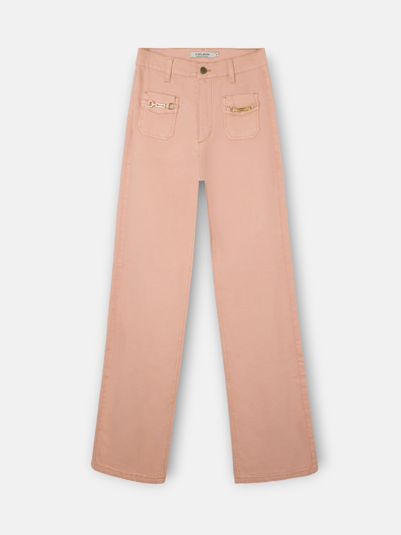 Pantalon denim hebillas coral