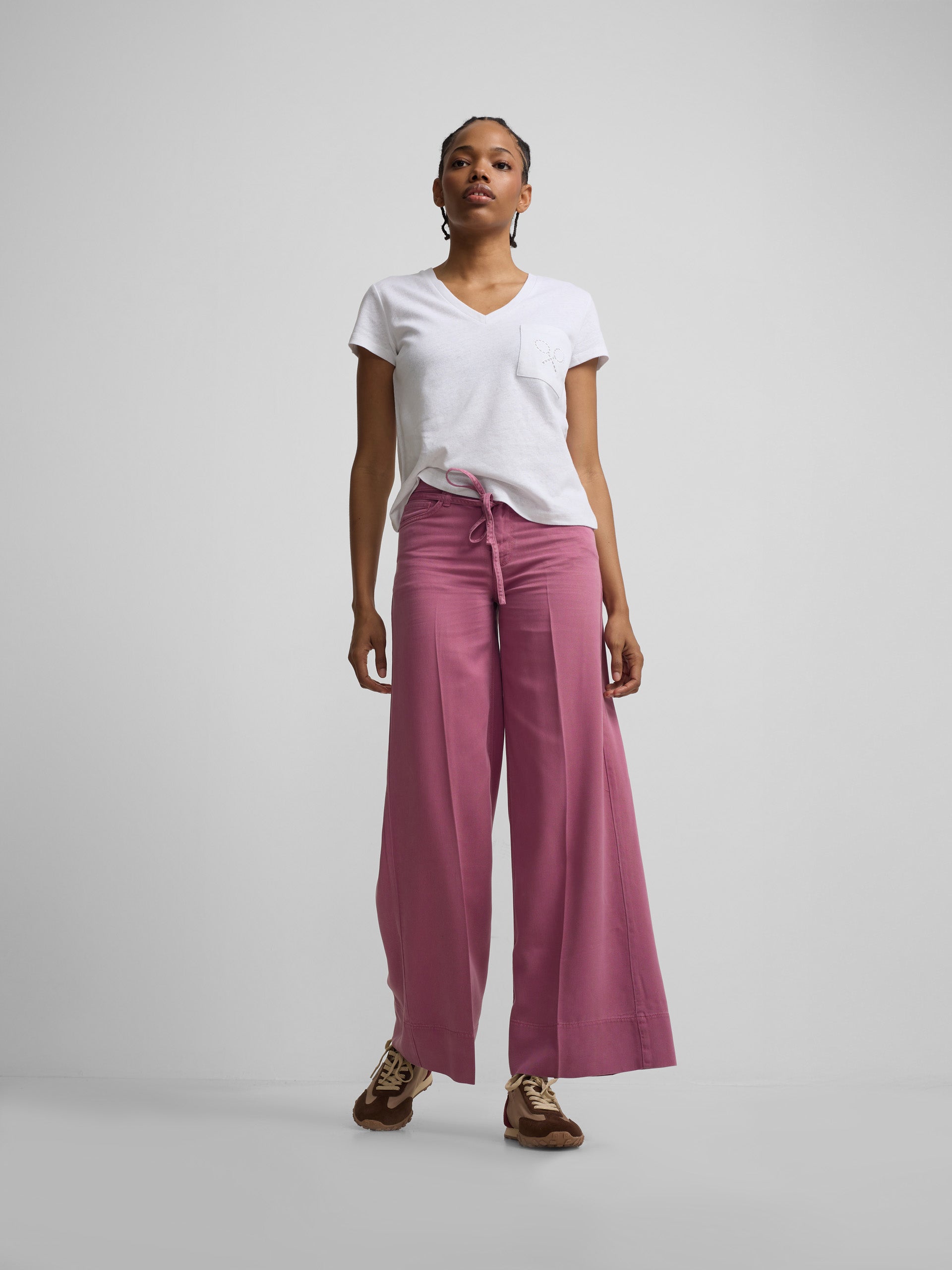 Calças de ganga com cordão framboesa