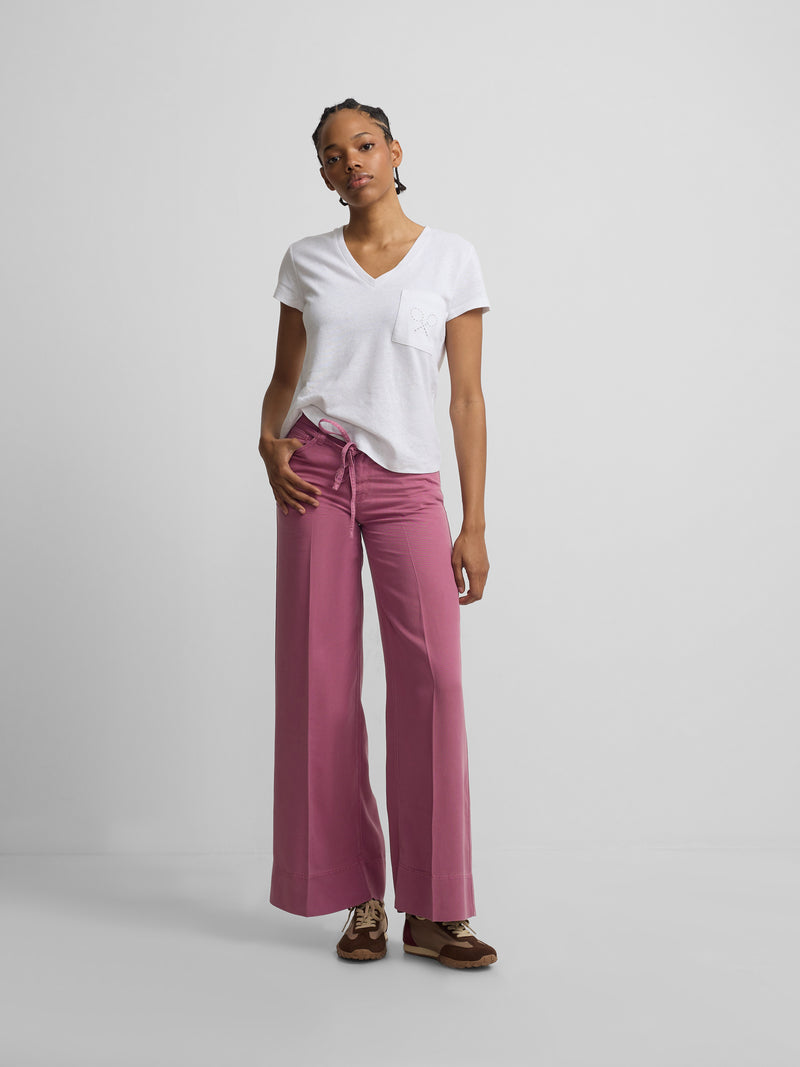 Raspberry drawstring denim trousers