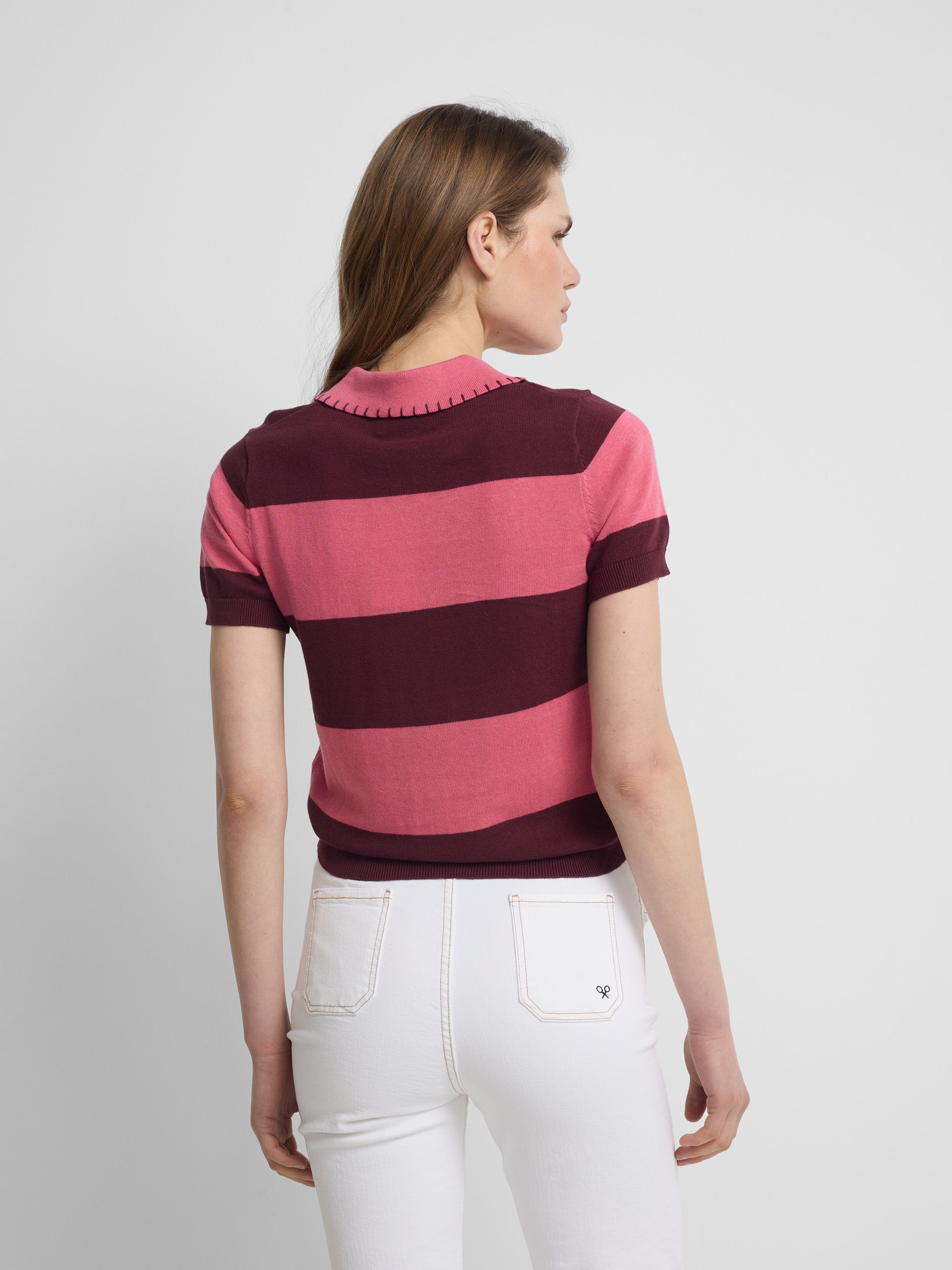 Polo punto manga corta rayas rosas