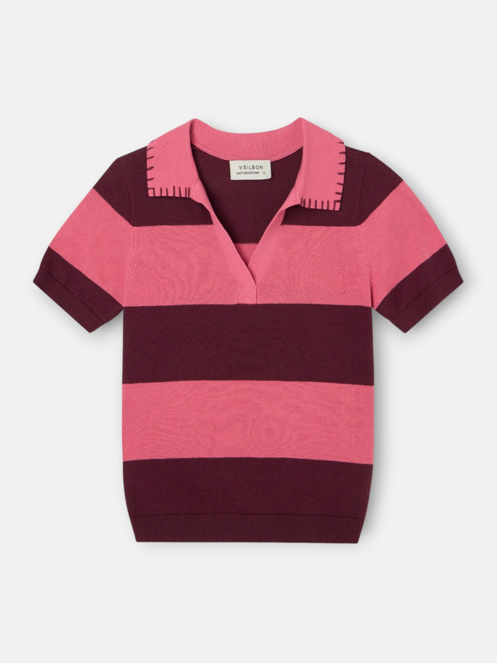 Polo punto manga corta rayas rosas