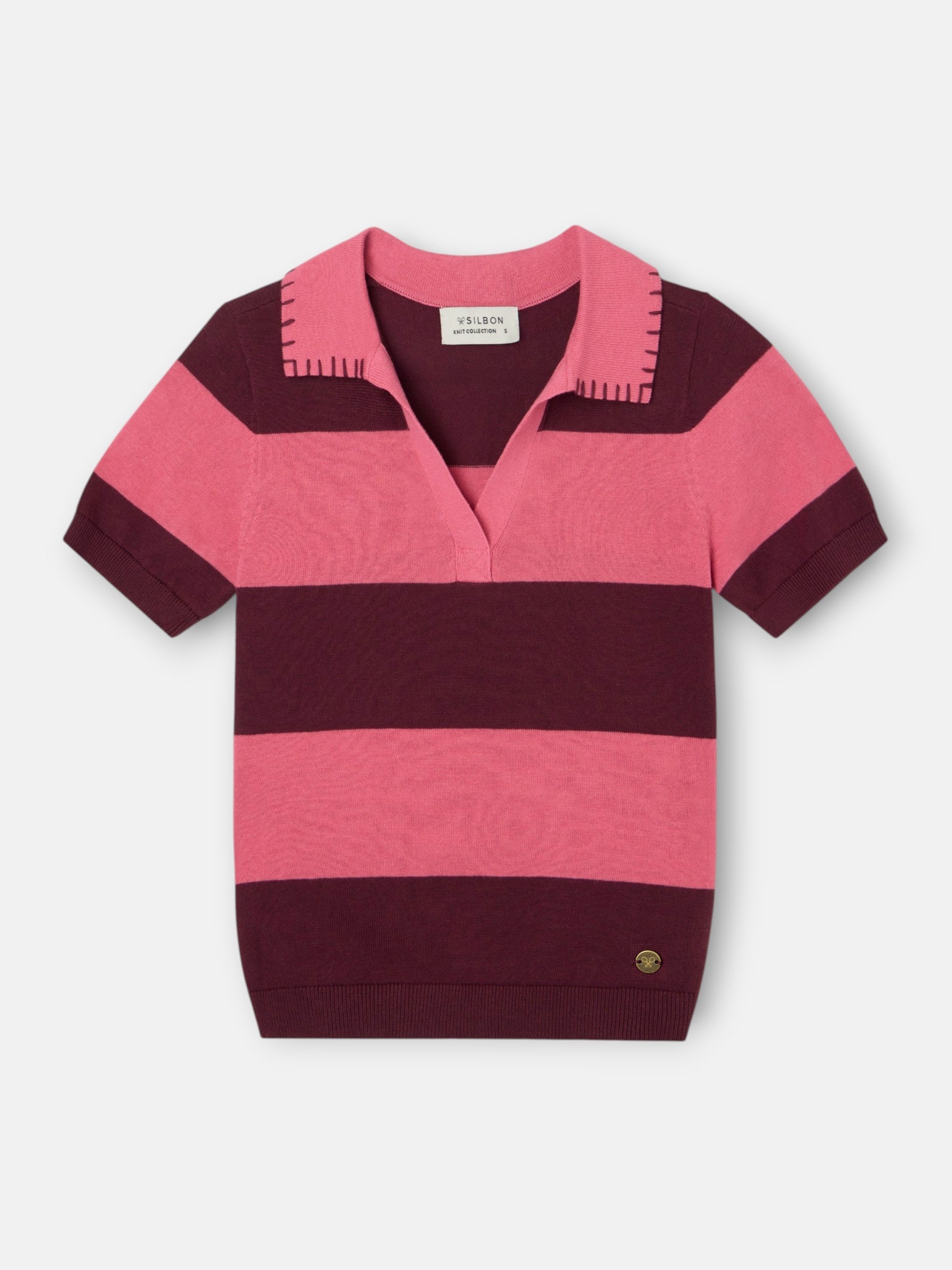 Polo punto manga corta rayas rosas