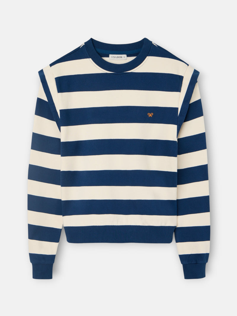 Sweat-shirt femme à épaulettes rayures bleues
