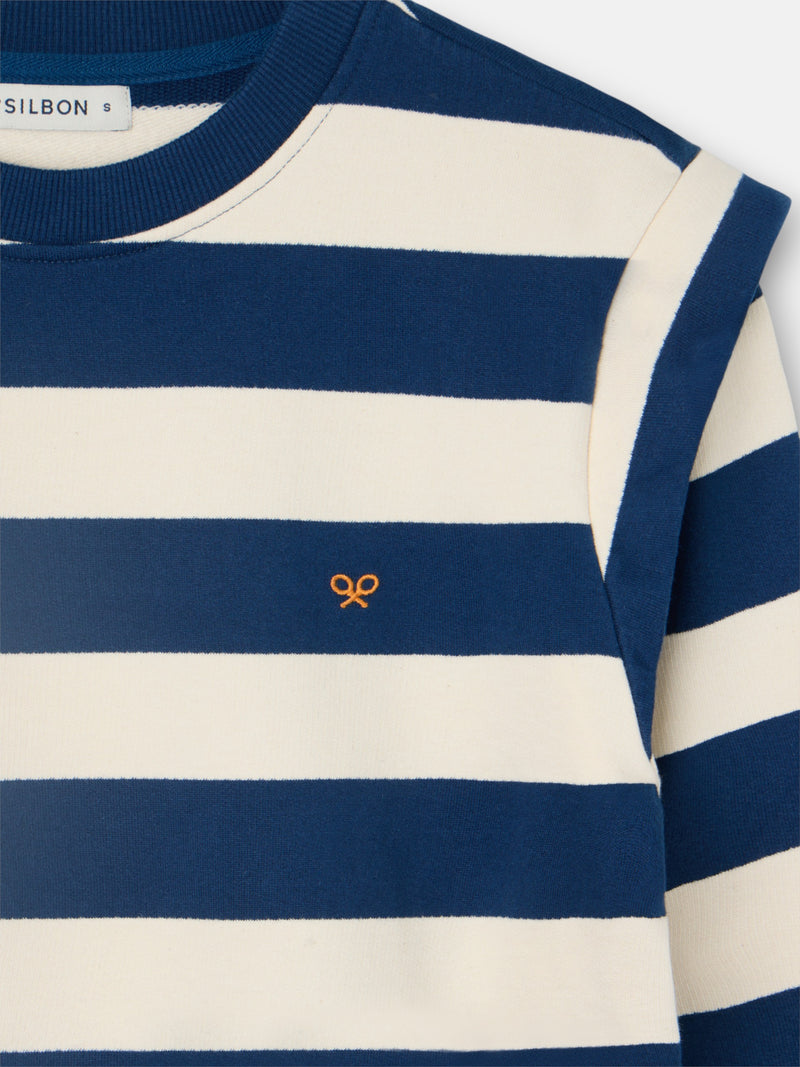 Sweat-shirt femme à épaulettes rayures bleues