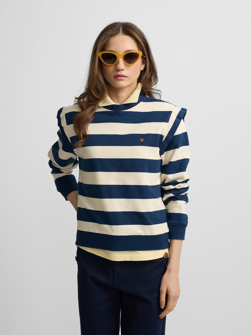 Sweat-shirt femme à épaulettes rayures bleues