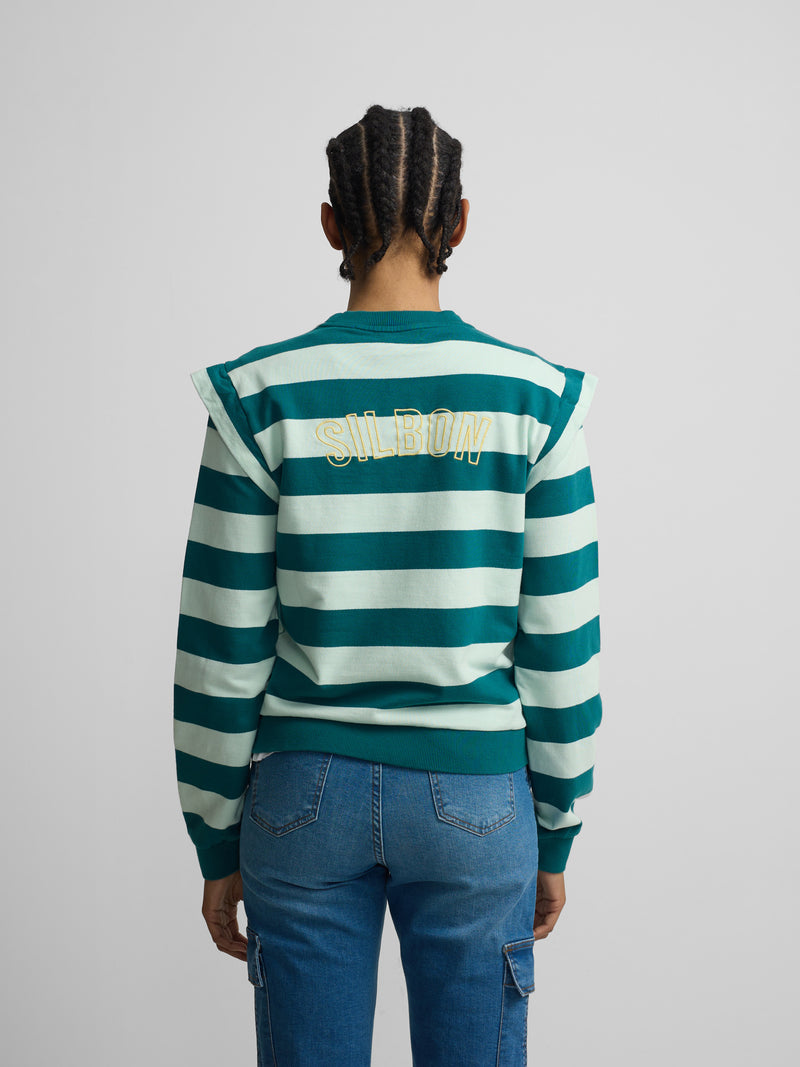 Sweatshirt mulher ombreiras riscas verdes