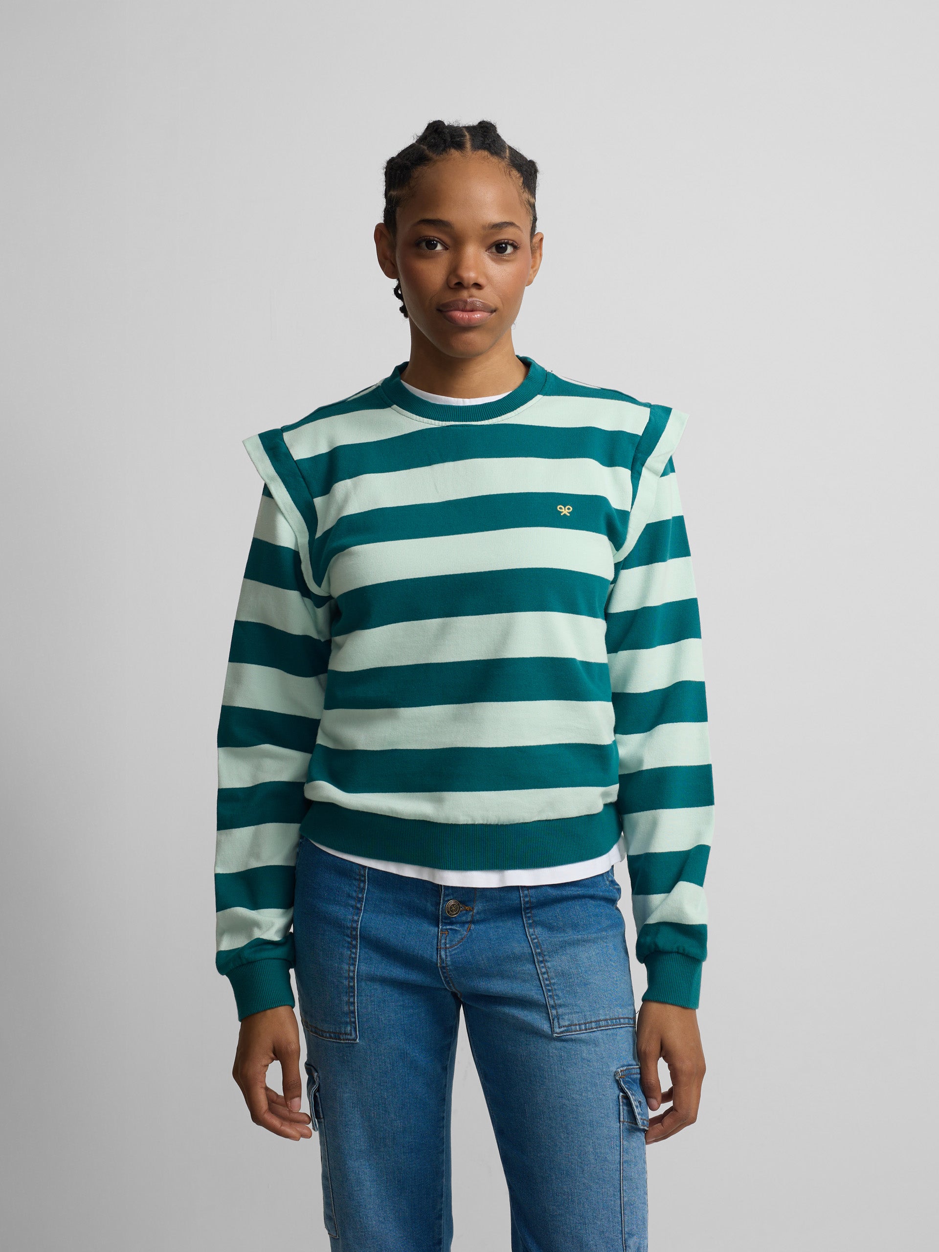 Sweatshirt mulher ombreiras riscas verdes