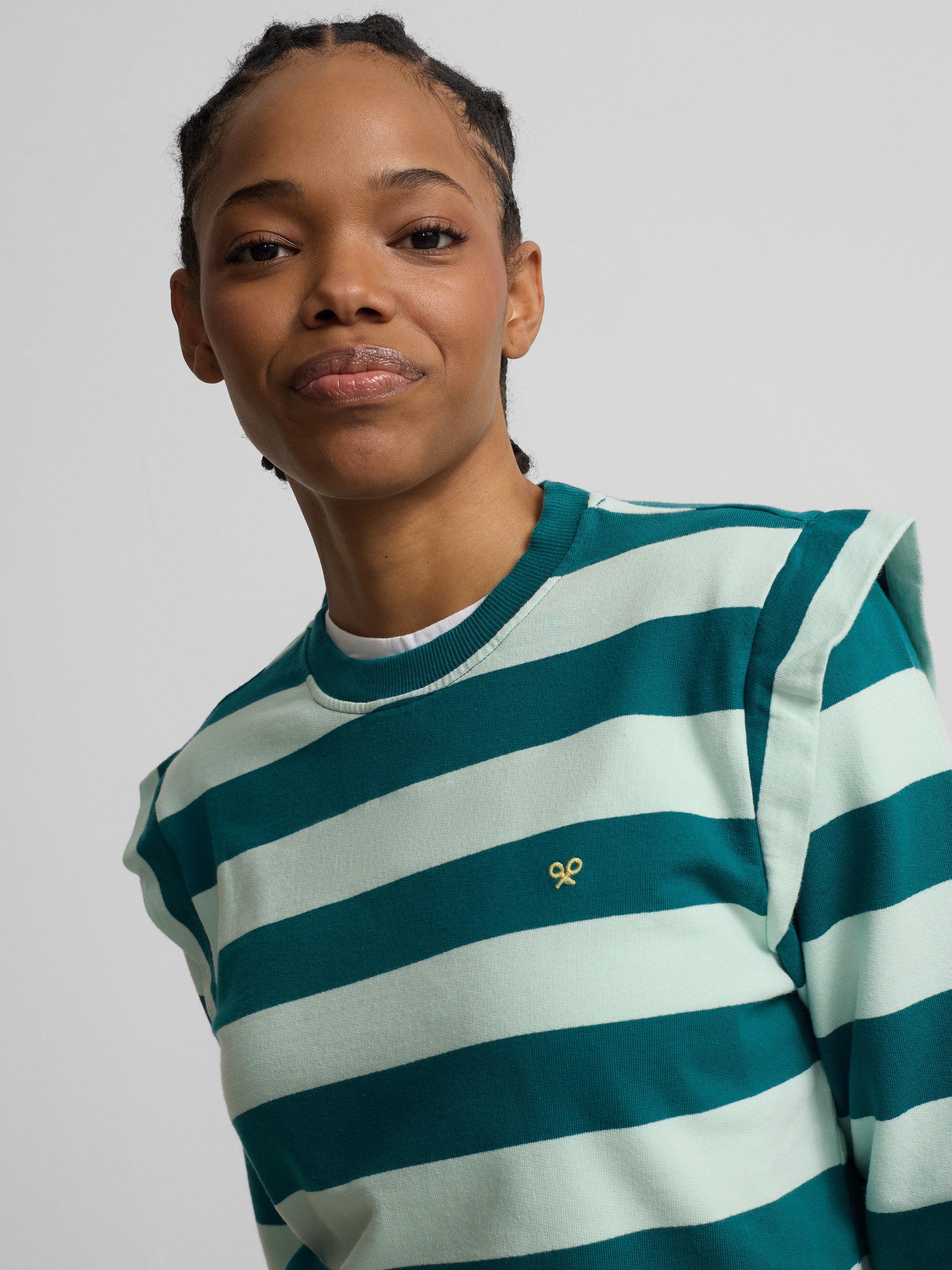 Sweatshirt mulher ombreiras riscas verdes