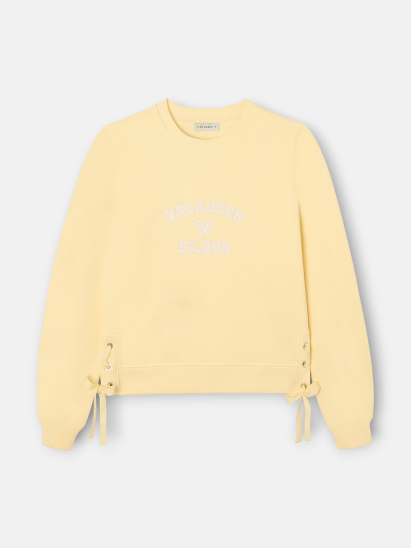 Sweat-shirt femme détail cordons jaune