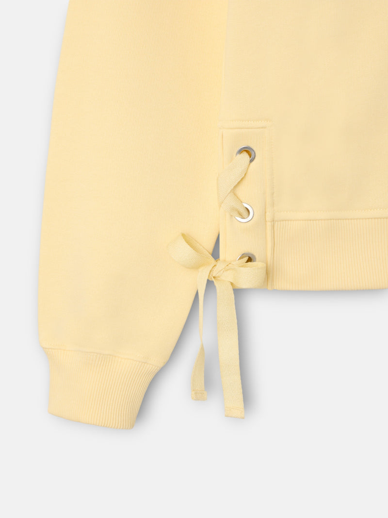 Sweat-shirt femme détail cordons jaune