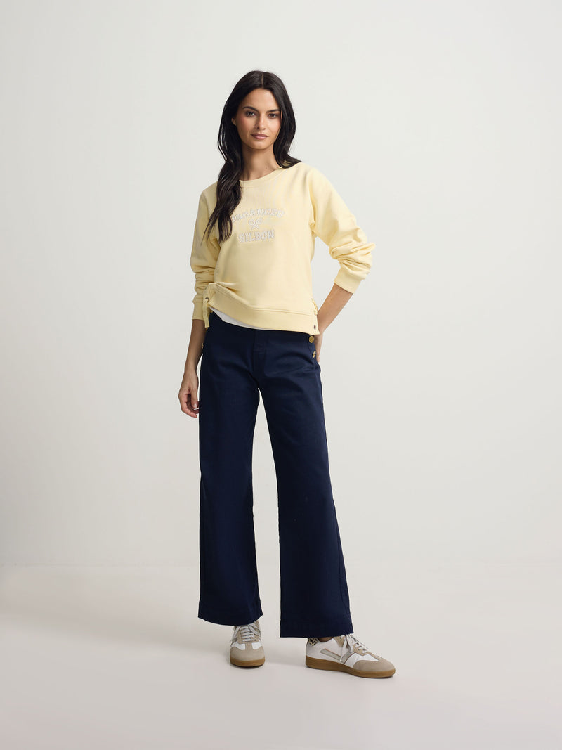 Sweat-shirt femme détail cordons jaune