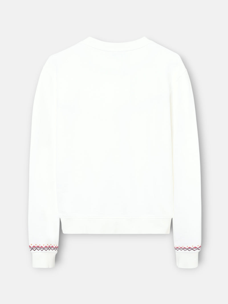 Sweatshirt mulher bordados étnicos cru