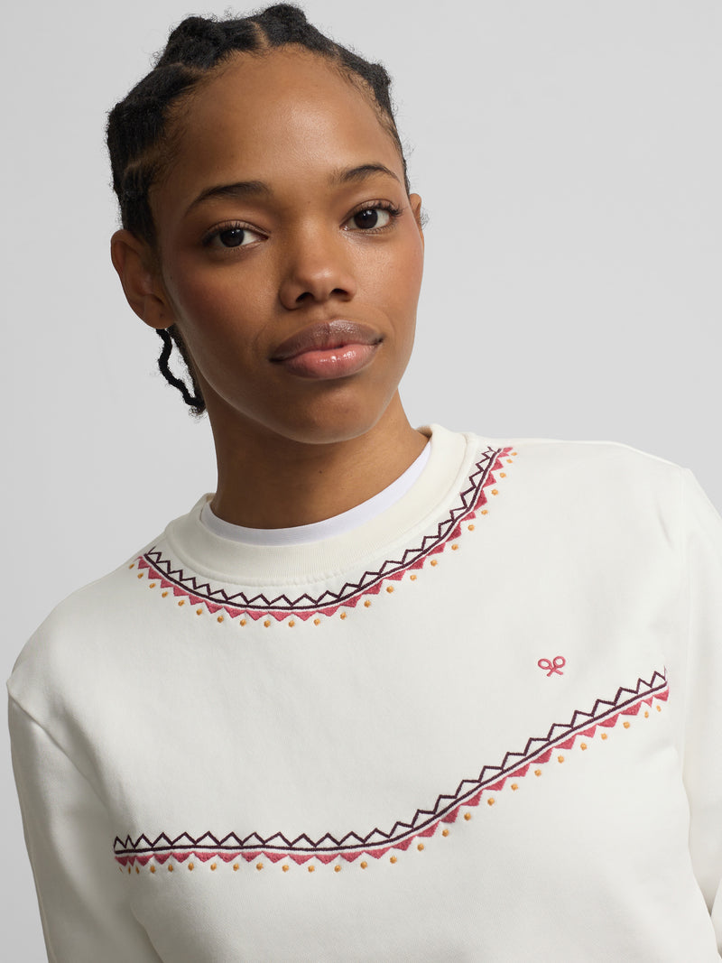 Sweatshirt mulher bordados étnicos cru