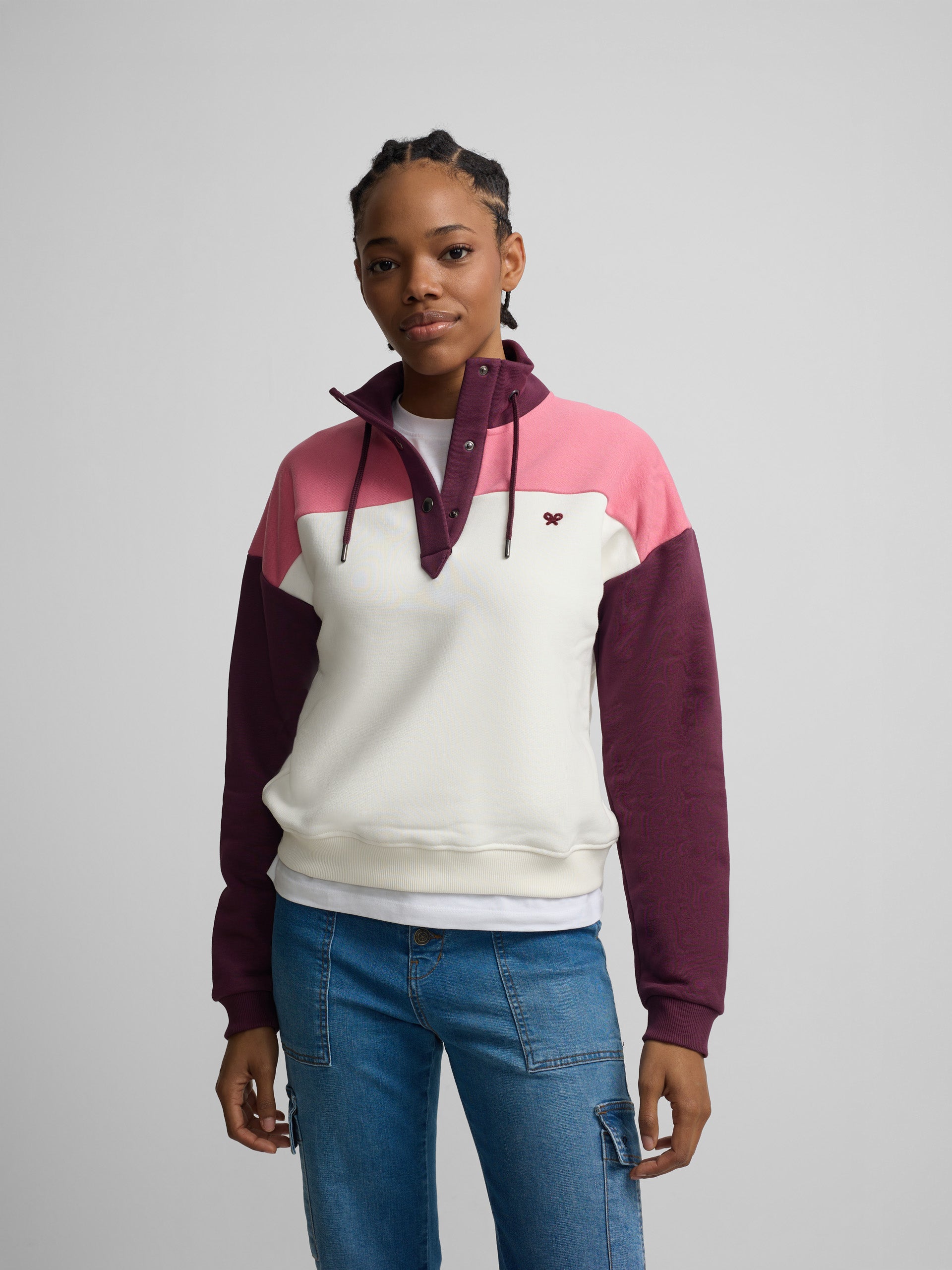 Sweat-shirt pour femme avec col boutonné rose
