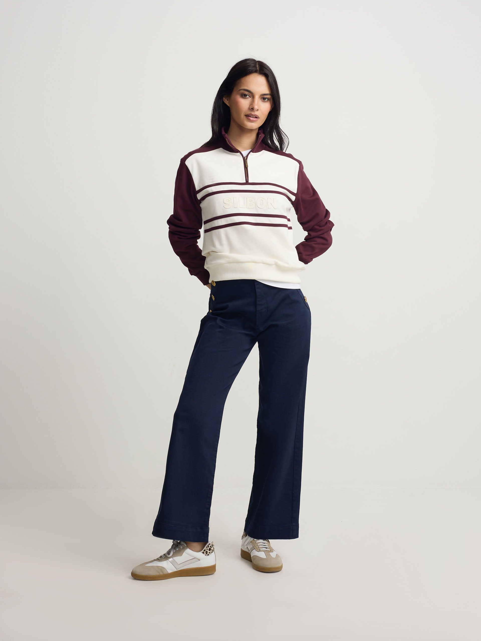 Sweat-shirt zippé bordeaux Silbon pour femme