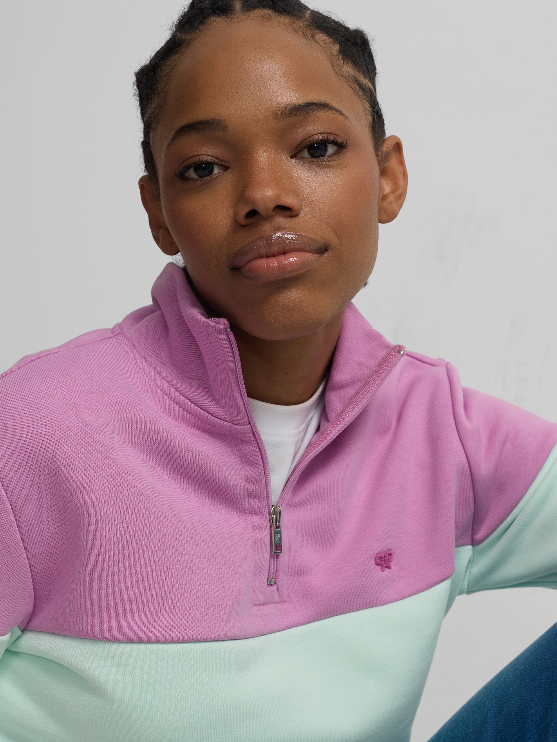 Sweatshirt mulher tricolor roxo e verde