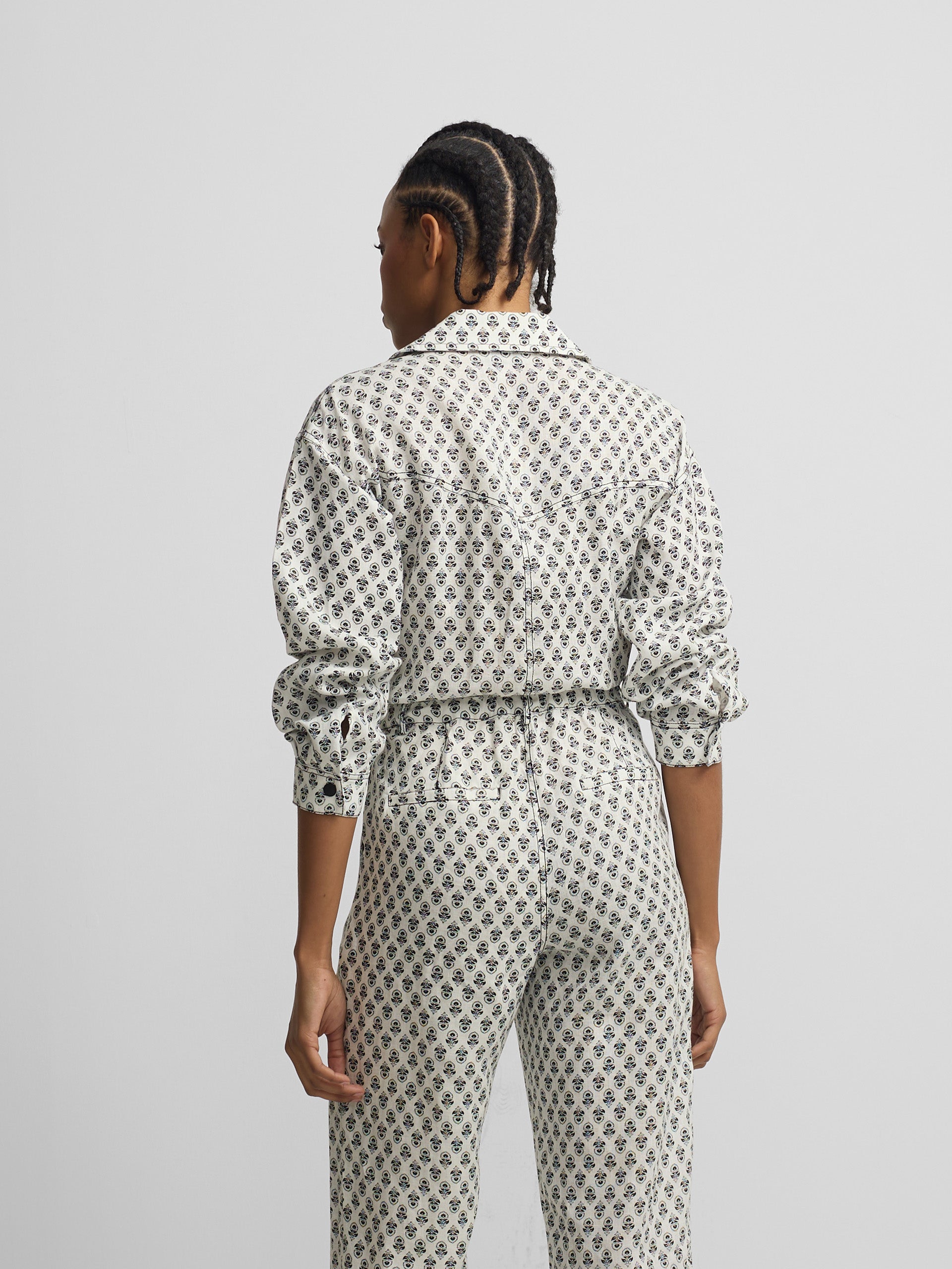 Macacão de linho estampado branco