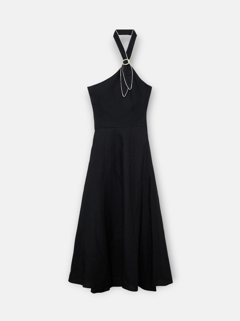 Vestido largo hebilla lino