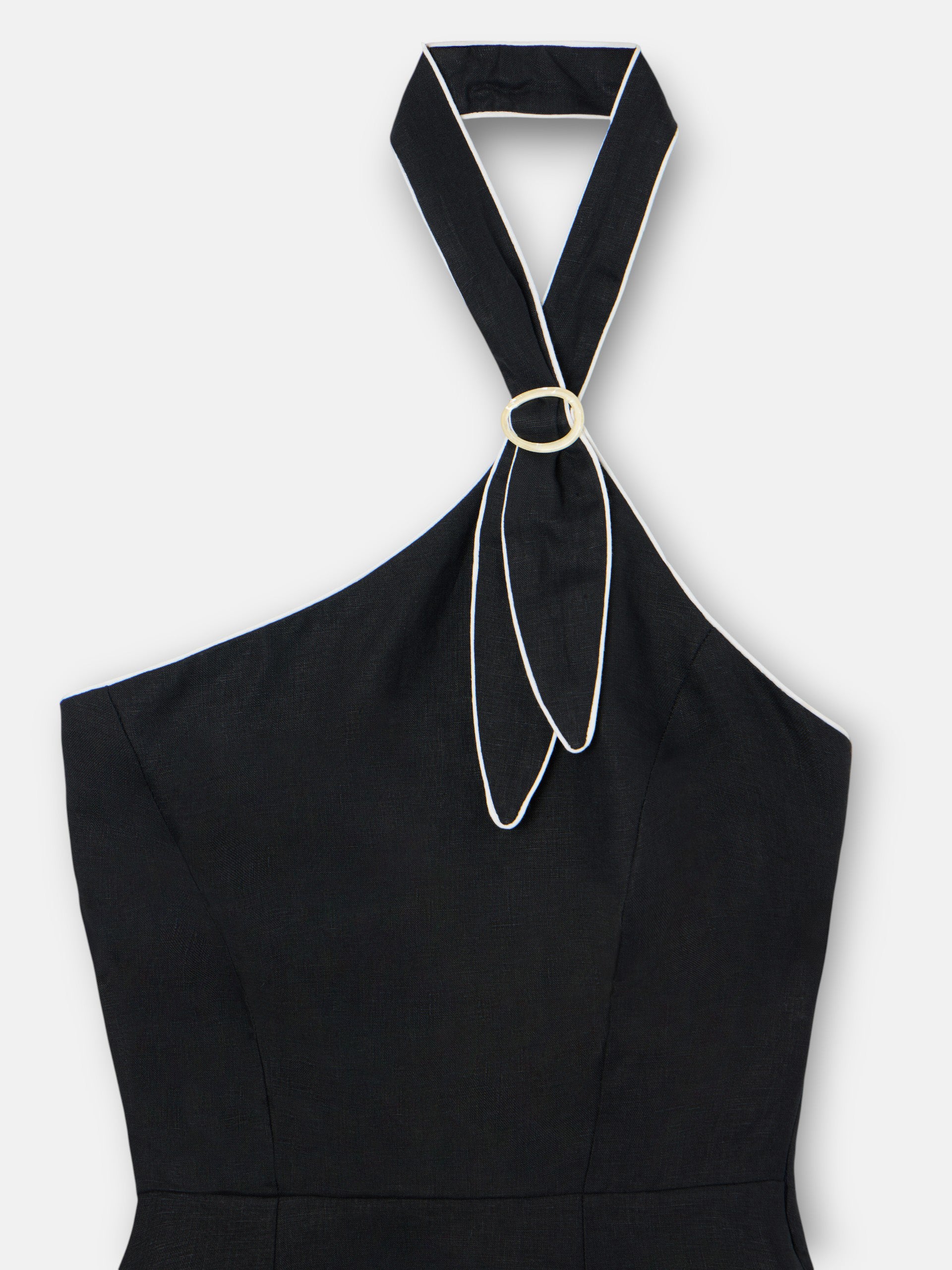 Vestido comprido com fivela em linho
