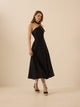 Vestido comprido com fivela em linho