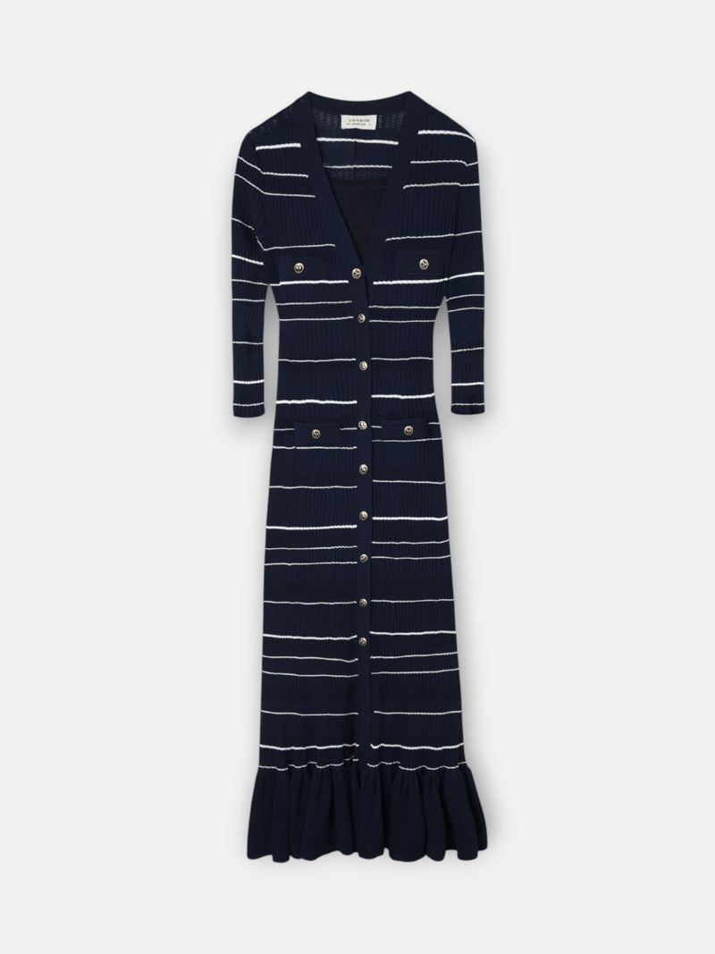 Vestido de malha comprido azul-marinho