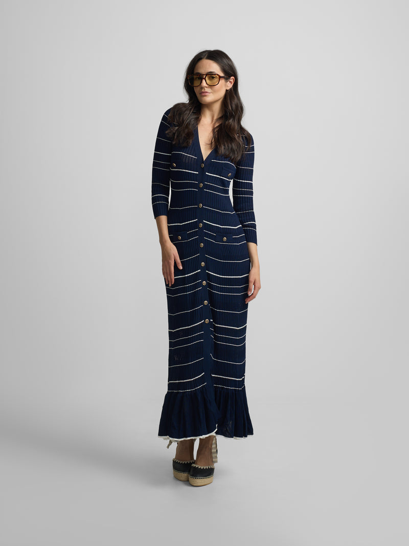 Vestido de malha comprido azul-marinho